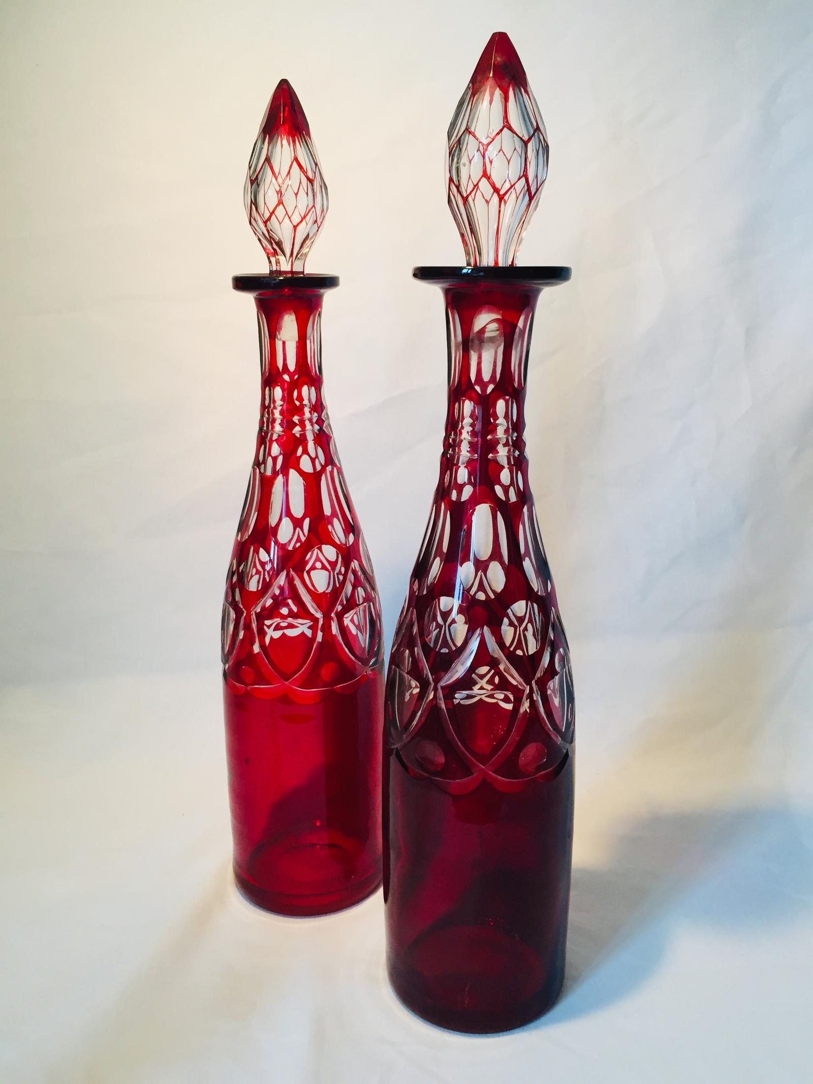 Fine Pair of Bohemian Red Glass Decanters (1 of 5)