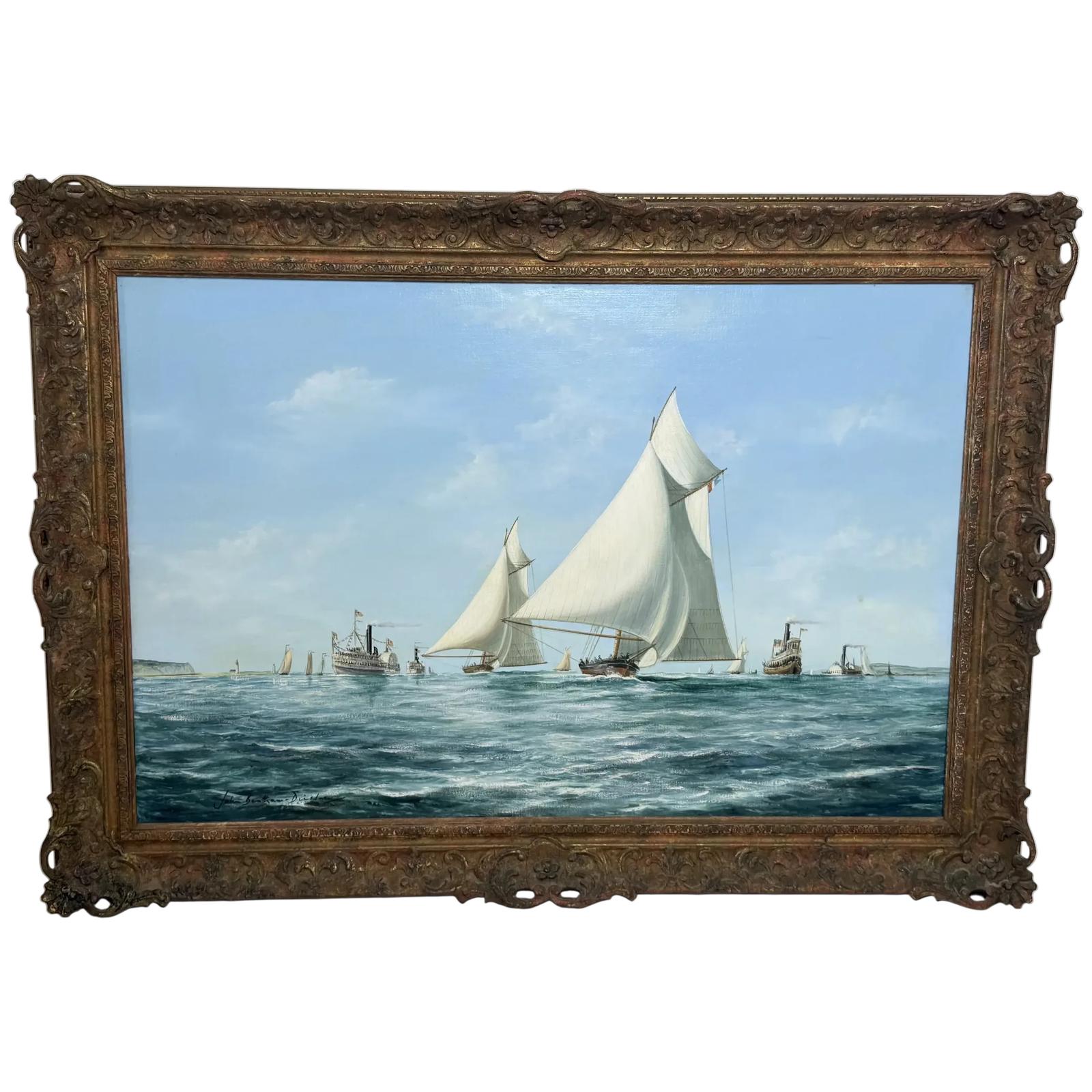 John Bentham- Dinsdale (1927–2008) - The America's Cup, 1881 - Mischief & Atalanta at the Start of the Race – Marine Oil Painting (1 of 2) John Bentham- Dinsdale (1927–2008) - The America's Cup, 1881 - Mischief & Atalanta at the Start of the Race – Marine Oil Painting (1 of 2)