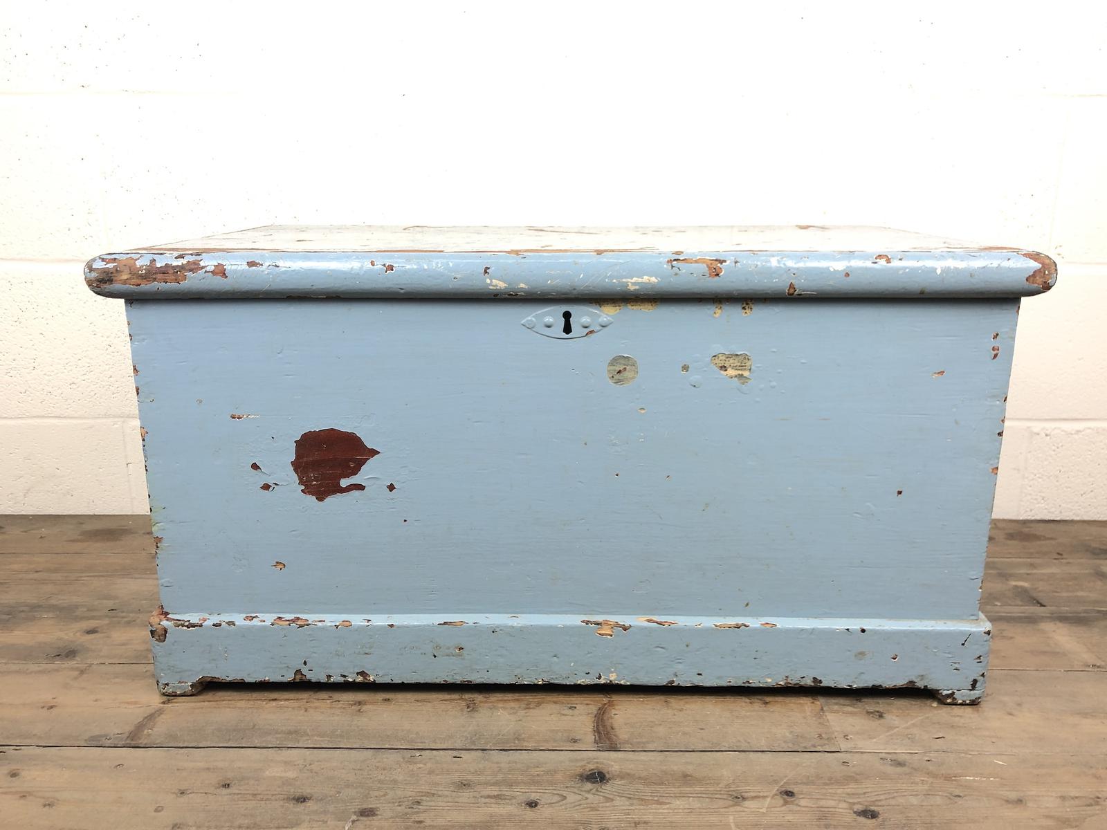 Victorian Blue Painted Pine Trunk with Original Receipt (1 of 11) Victorian Blue Painted Pine Trunk with Original Receipt (1 of 11)