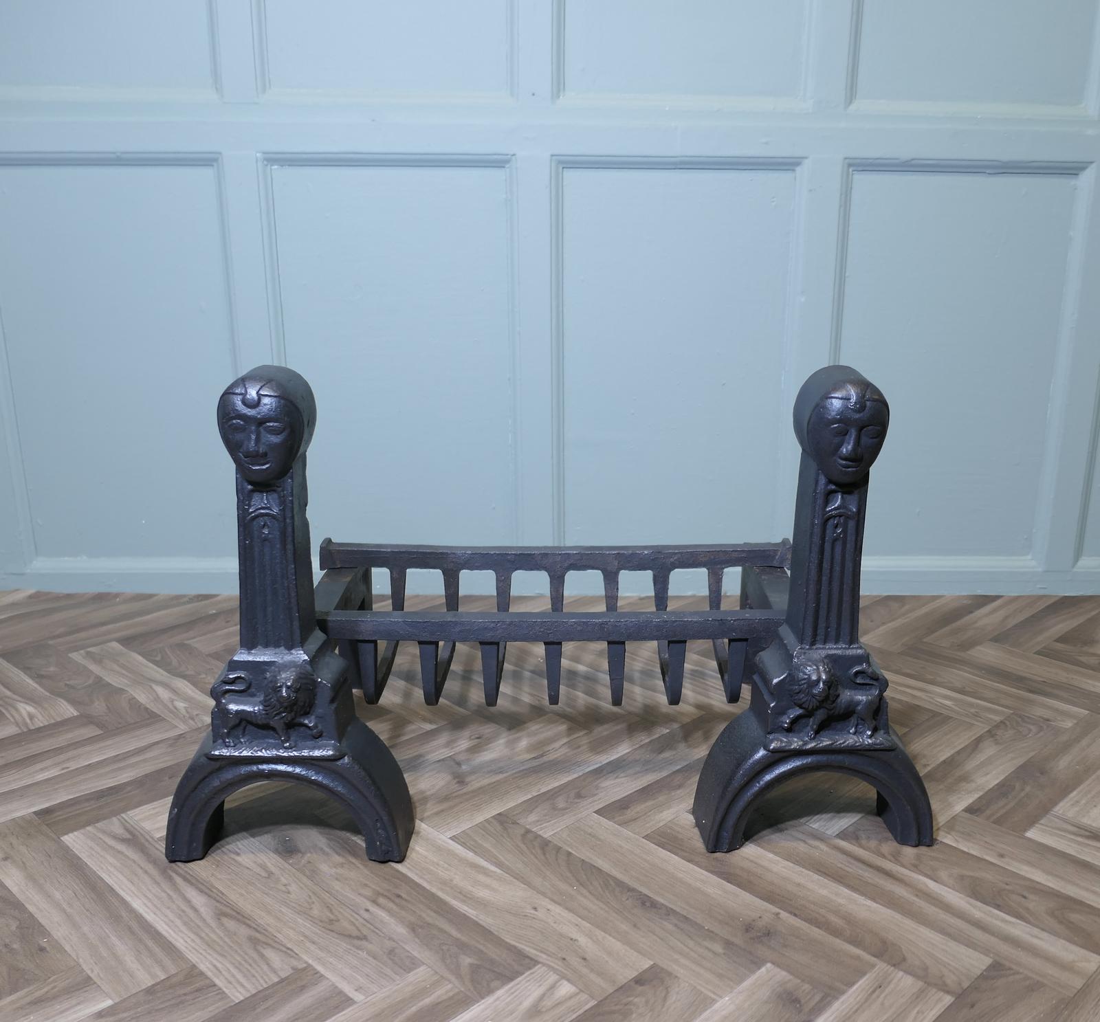 Very Heavy 19th Century Inglenook Fire Grate on Andirons (1 of 6)