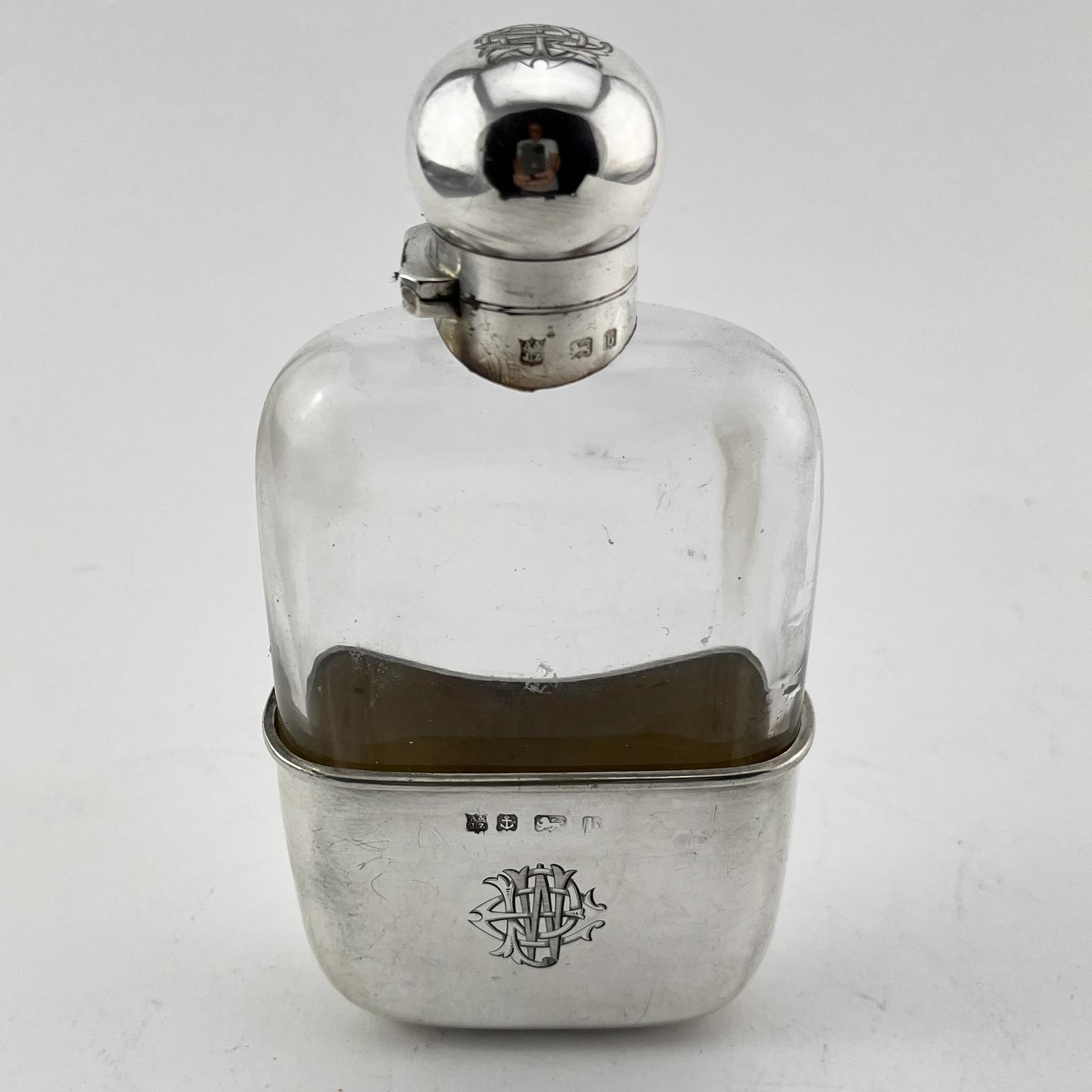 Late Victorian Sterling Silver and Clear Glass Hip Flask (1 of 6)
