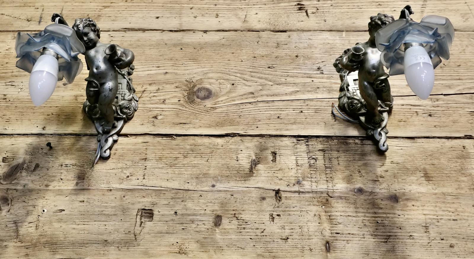 A Pair of Pretty French Arts and Crafts Cherub Wall Lights (1 of 6) A Pair of Pretty French Arts and Crafts Cherub Wall Lights (1 of 6)