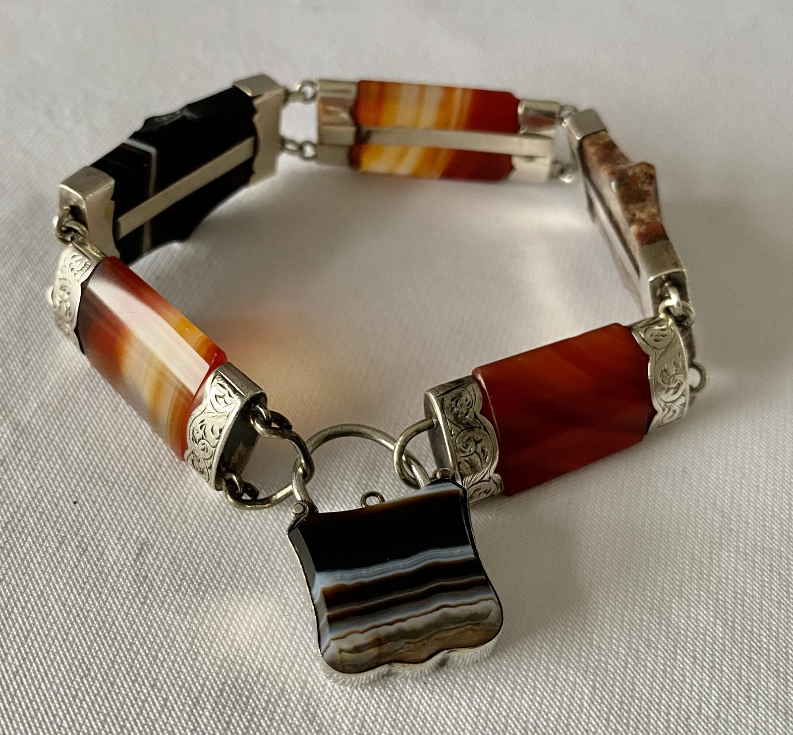 Antique Scottish Agate & Silver Bracelet. C1880. (1 of 9)