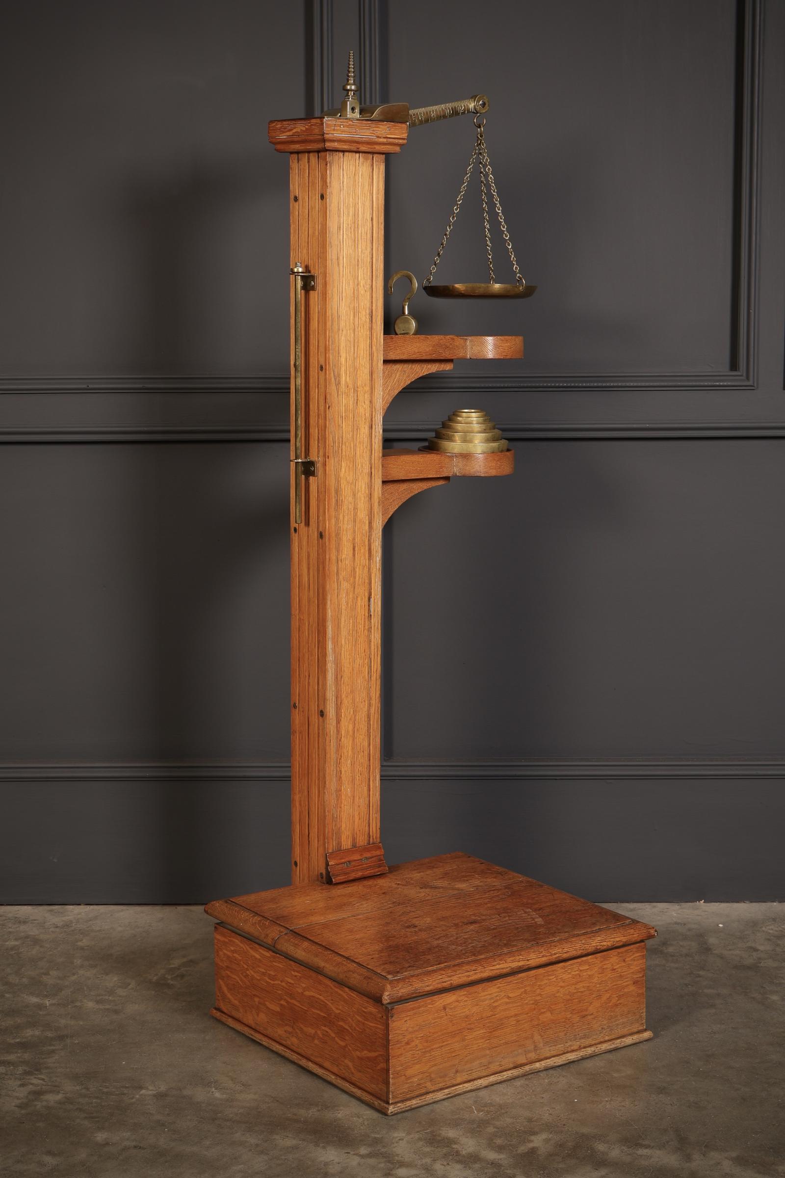 Victorian Brass Mounted Oak Personal Weighing Scales (1 of 13)
