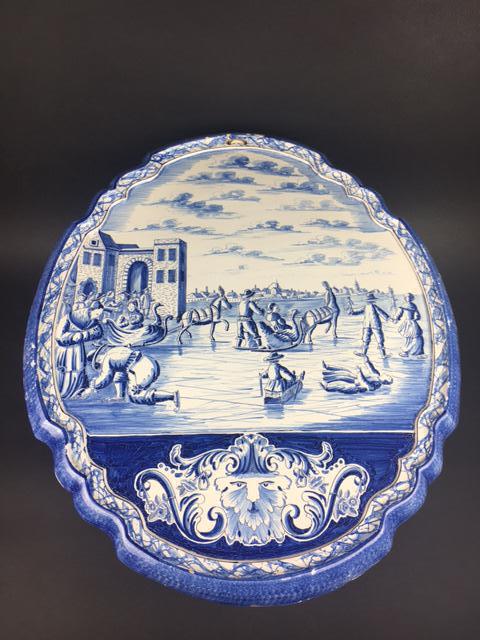 Large Hand Painted Dutch Delft Wall Plaque of Rare Ice Skating Scene.1850 (1 of 11) Large Hand Painted Dutch Delft Wall Plaque of Rare Ice Skating Scene.1850 (1 of 11)
