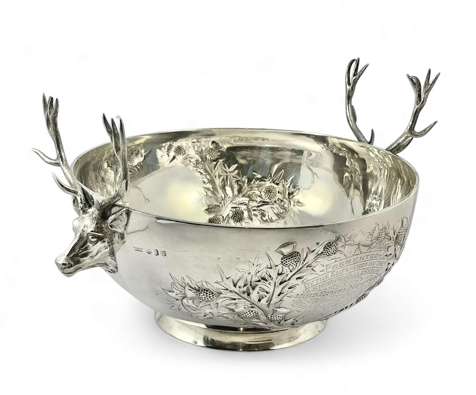 Victorian Antique Scottish “Stag” Handled Punch Bowl - Glasgow 1894 (1 of 13)