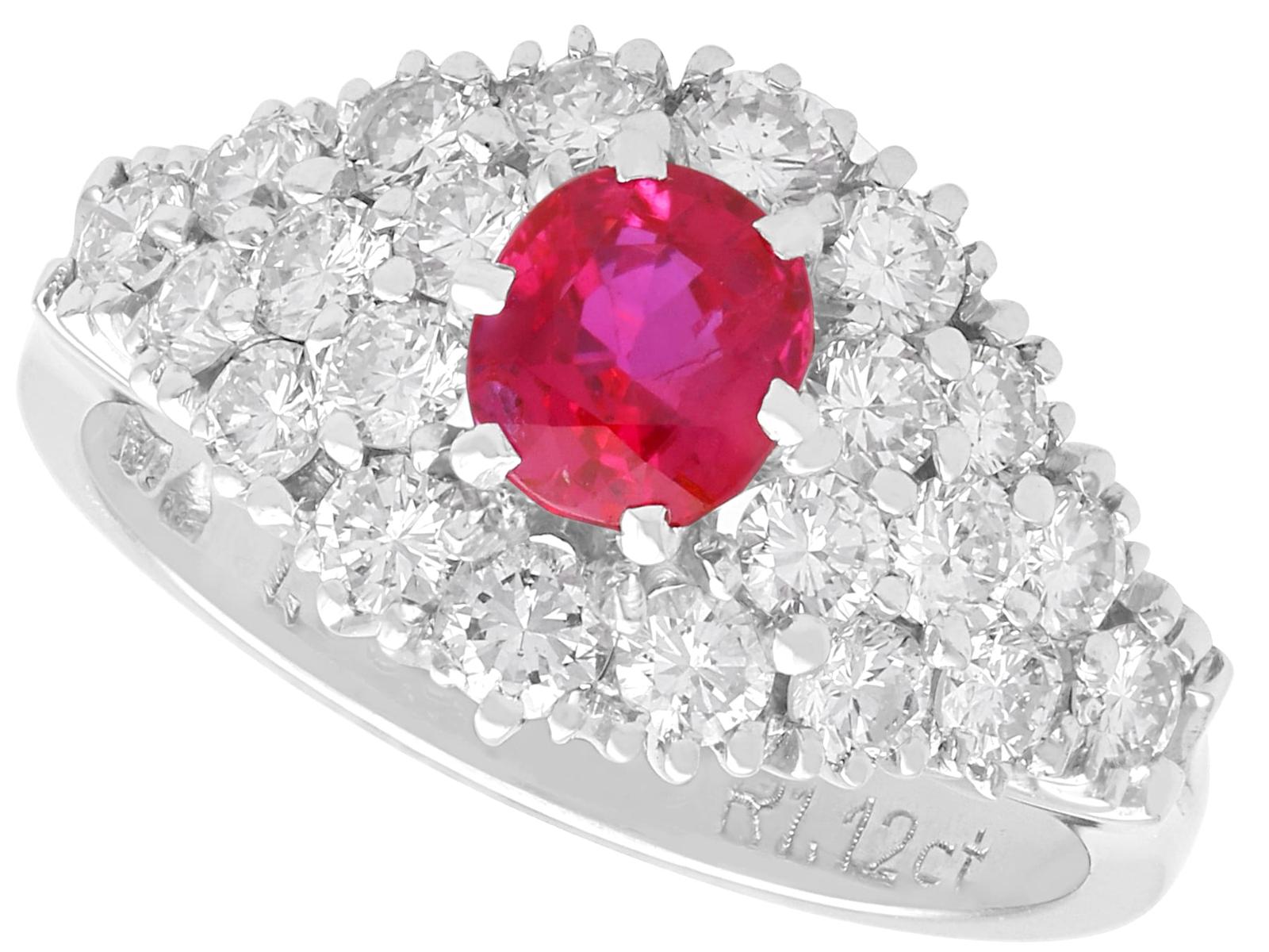 Vintage 1.12ct Ruby & 1.33ct Diamond, 18ct White Gold Dress Ring c.1970 (1 of 12)