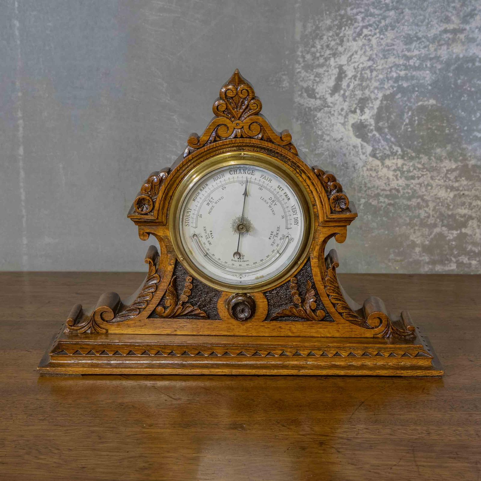 Edwardian Oak Mantel Barometer (1 of 15)
