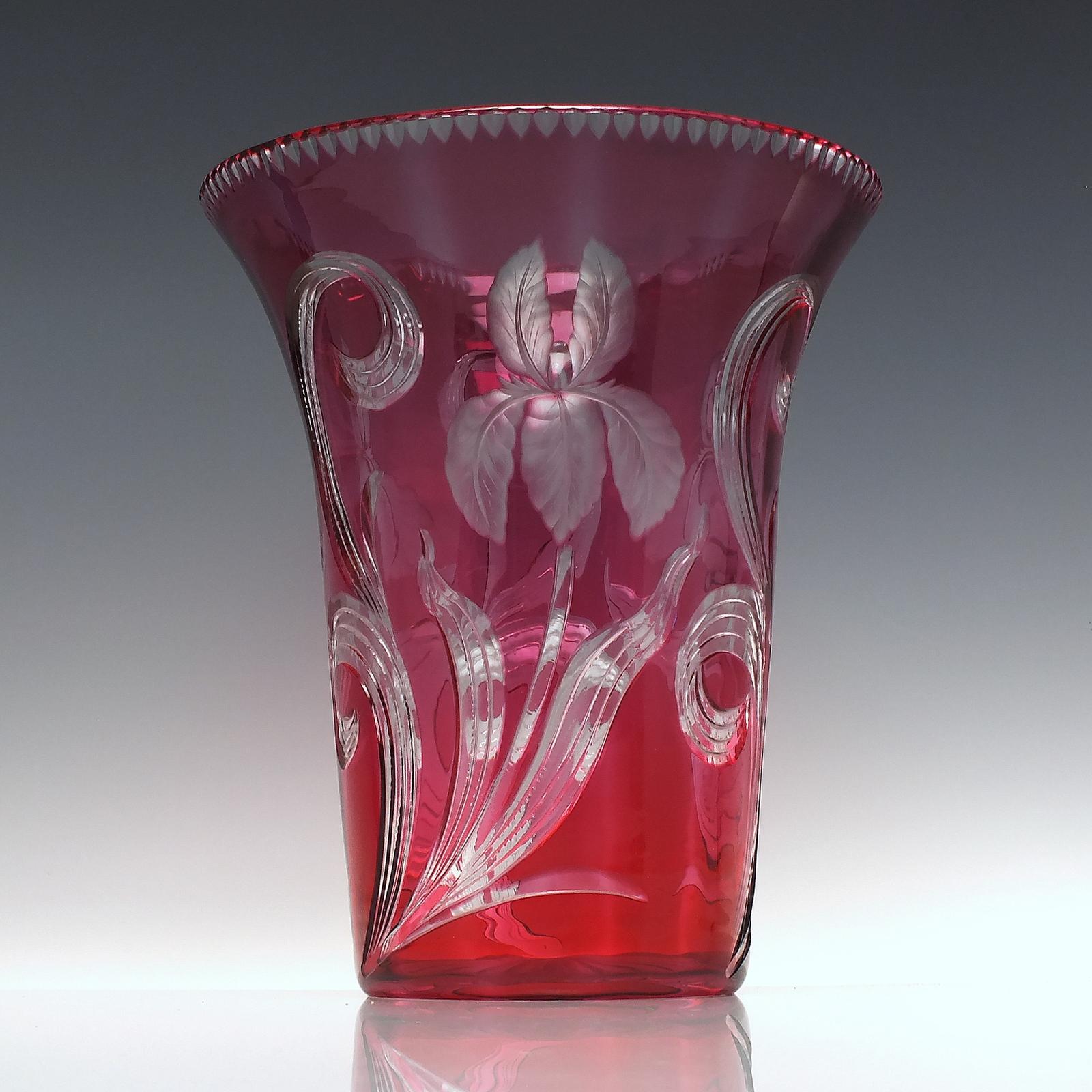 Rare Art Nouveau Style Cranberry Cut Vase 1910-1935 (1 of 4)