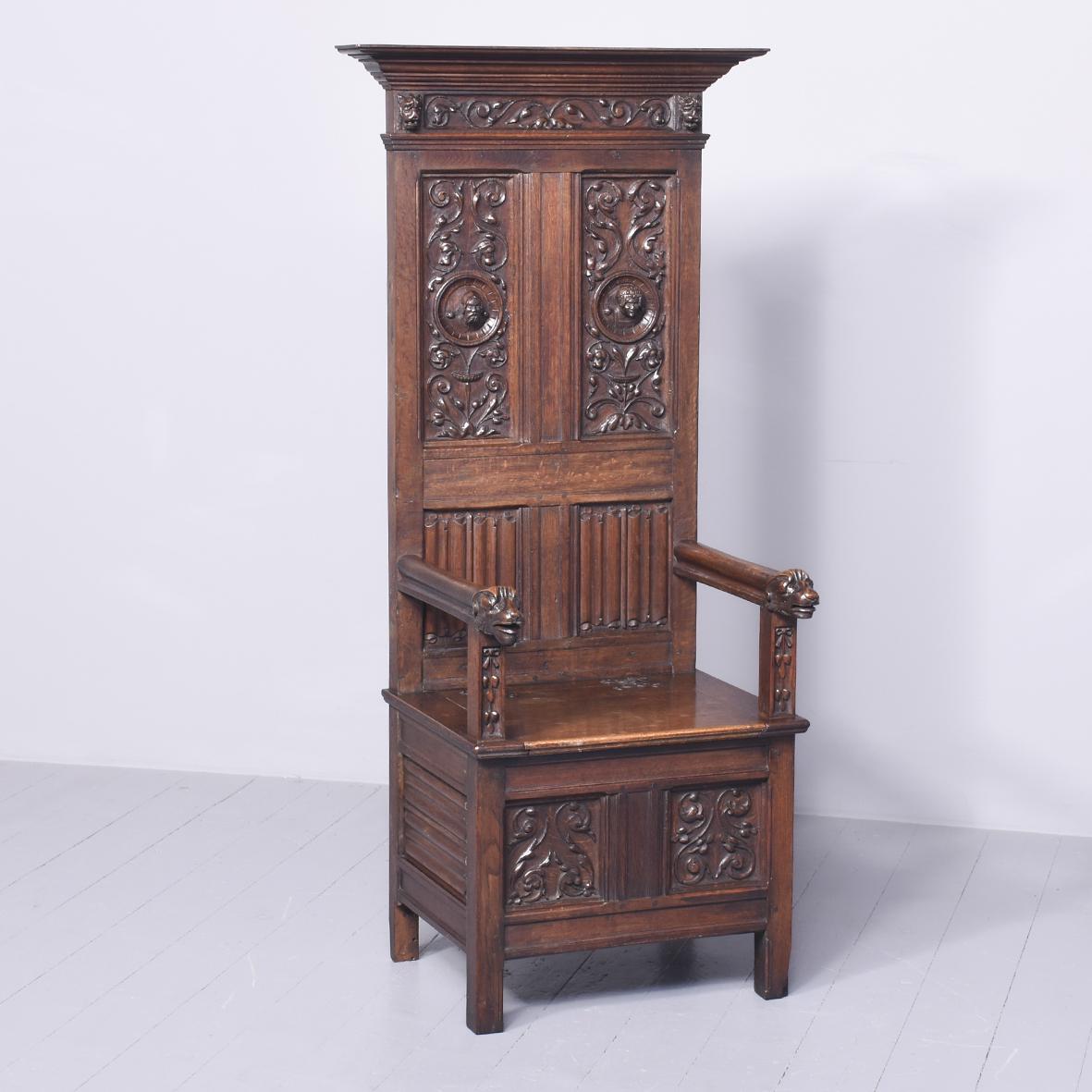 Tall Carved French Oak Hall Chair (1 of 13)