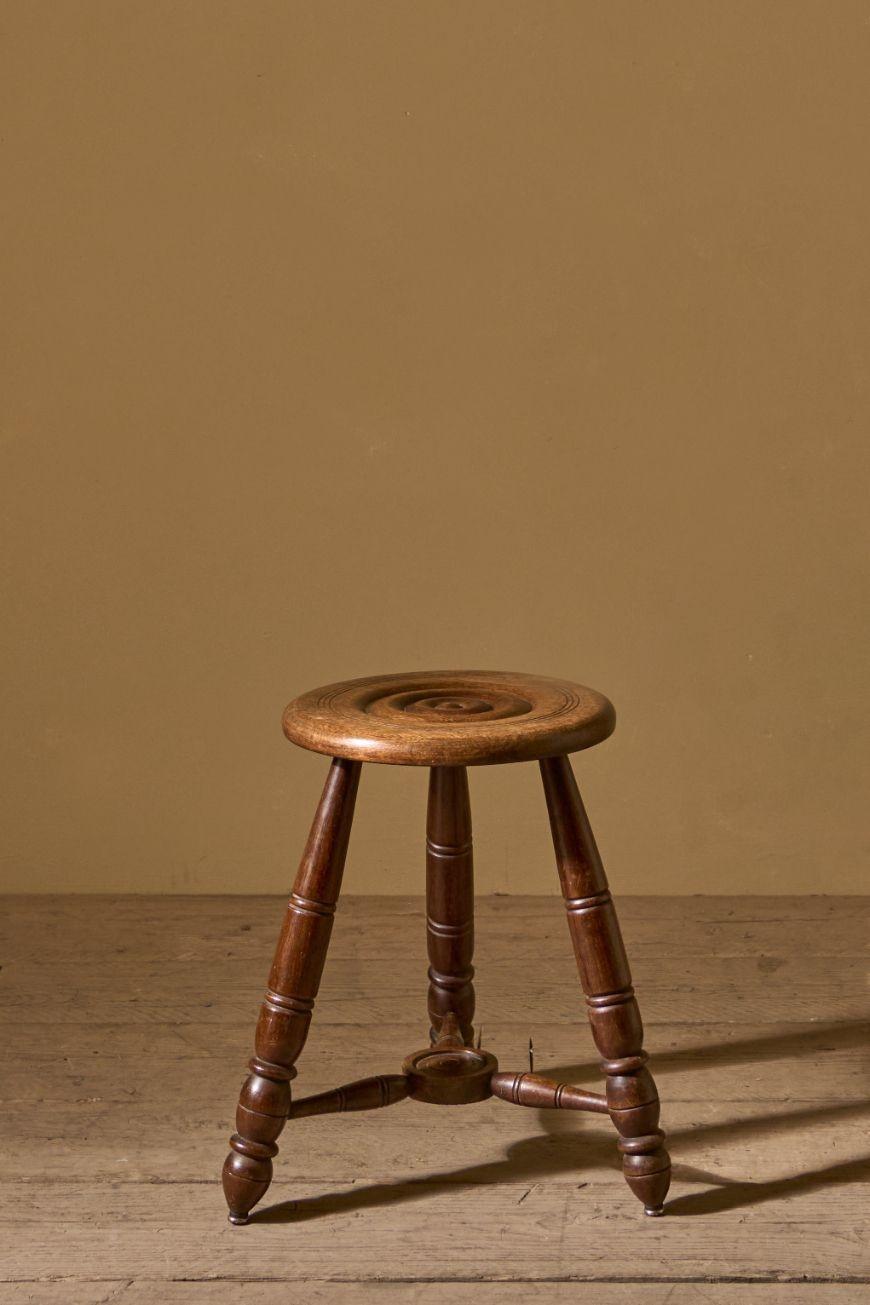 Mid Century Turned Oak Stool in the Manner of Charles Dudouyt (1 of 6) Mid Century Turned Oak Stool in the Manner of Charles Dudouyt (1 of 6)