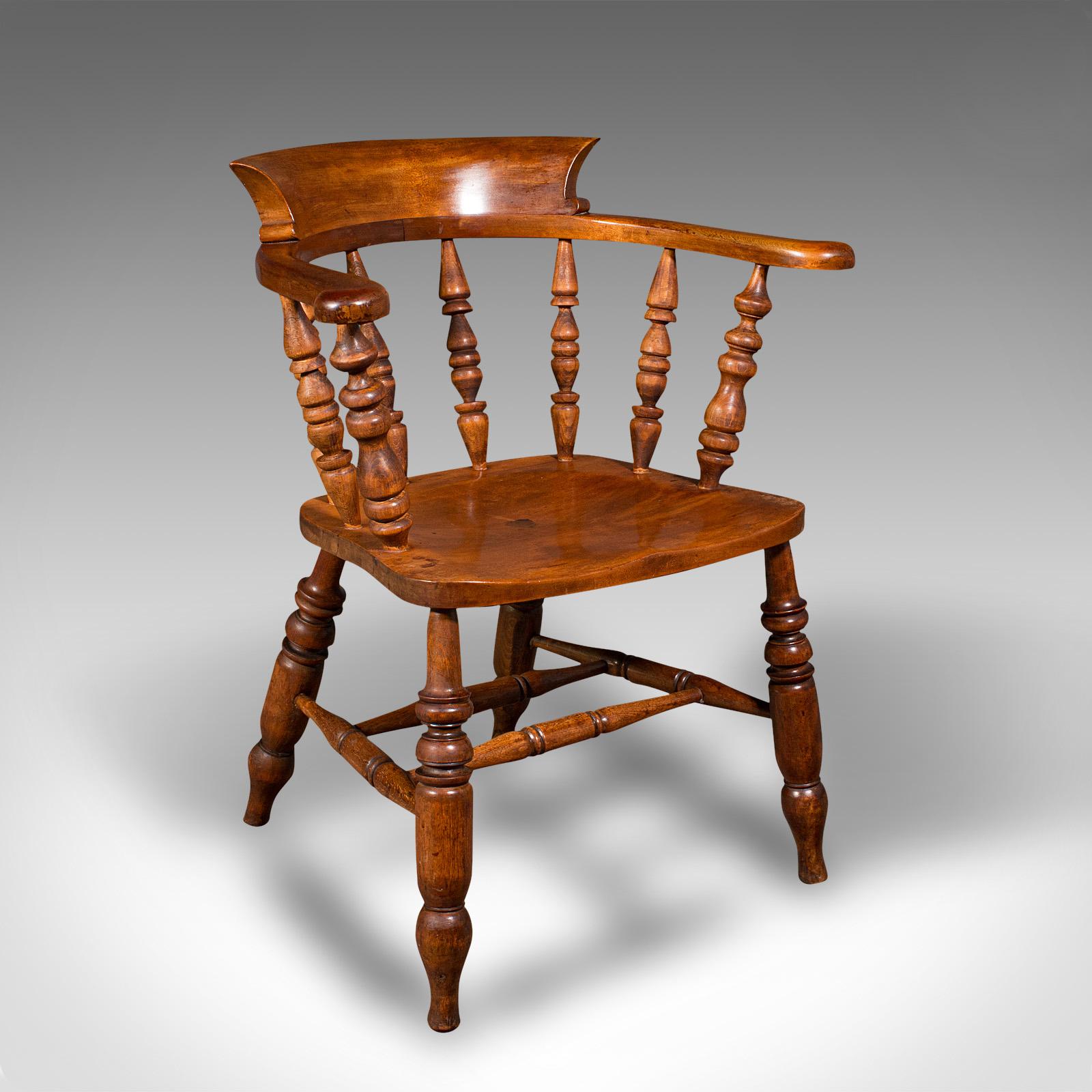 Antique Elbow Chair, English, Beech, Smoker's Bow, Captain Seat, Victorian, 1880 (1 of 12)