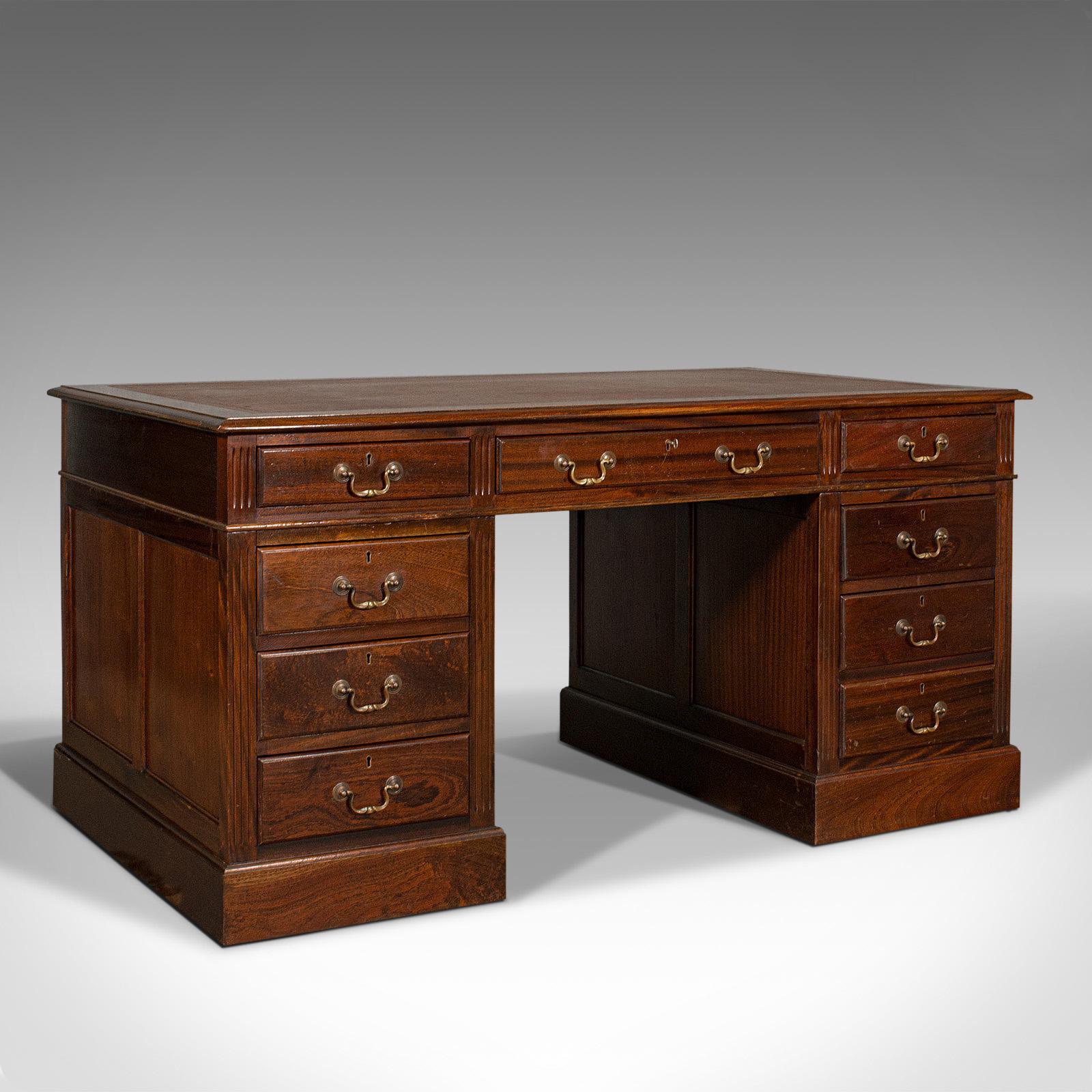 Antique Partner's Desk, English, Mahogany, Leather, Writing Table, Edwardian (1 of 12) Antique Partner's Desk, English, Mahogany, Leather, Writing Table, Edwardian (1 of 12)