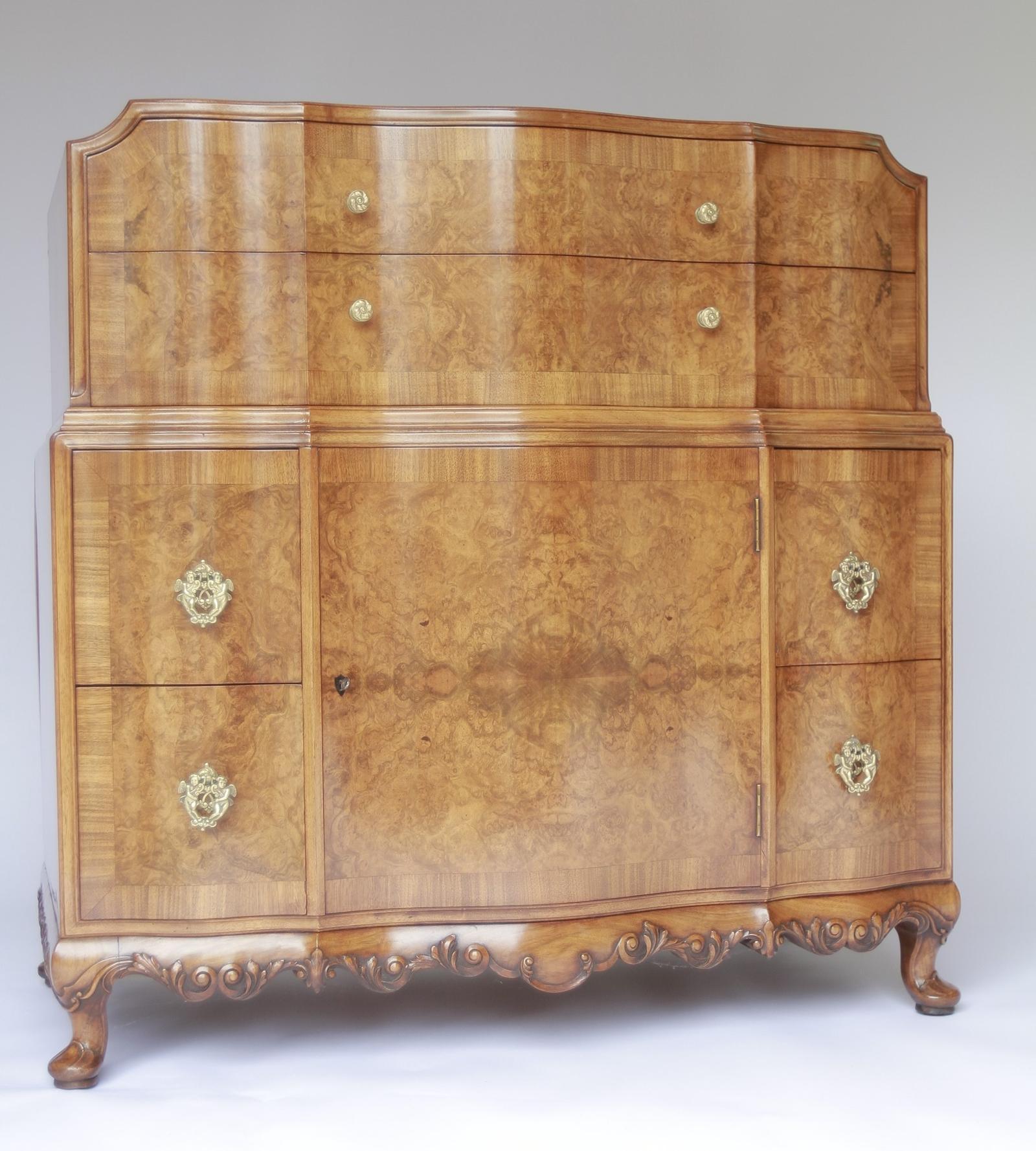 Fine Burr Walnut 6 Drawer Chest with Cupboard (1 of 8) Fine Burr Walnut 6 Drawer Chest with Cupboard (1 of 8)