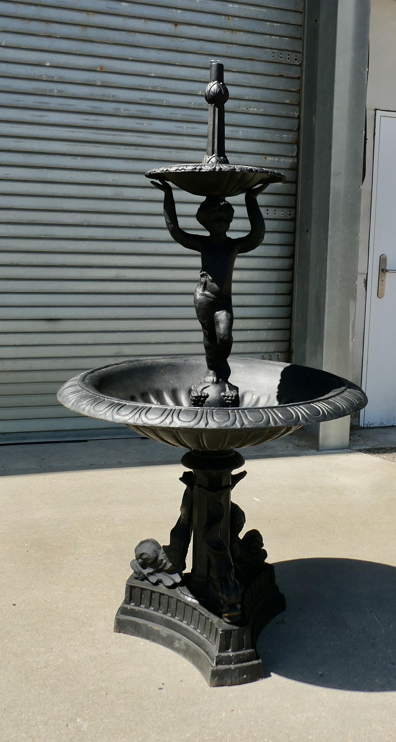 Black Cast Iron Fountain with Cherub Boy (1 of 6) Black Cast Iron Fountain with Cherub Boy (1 of 6)