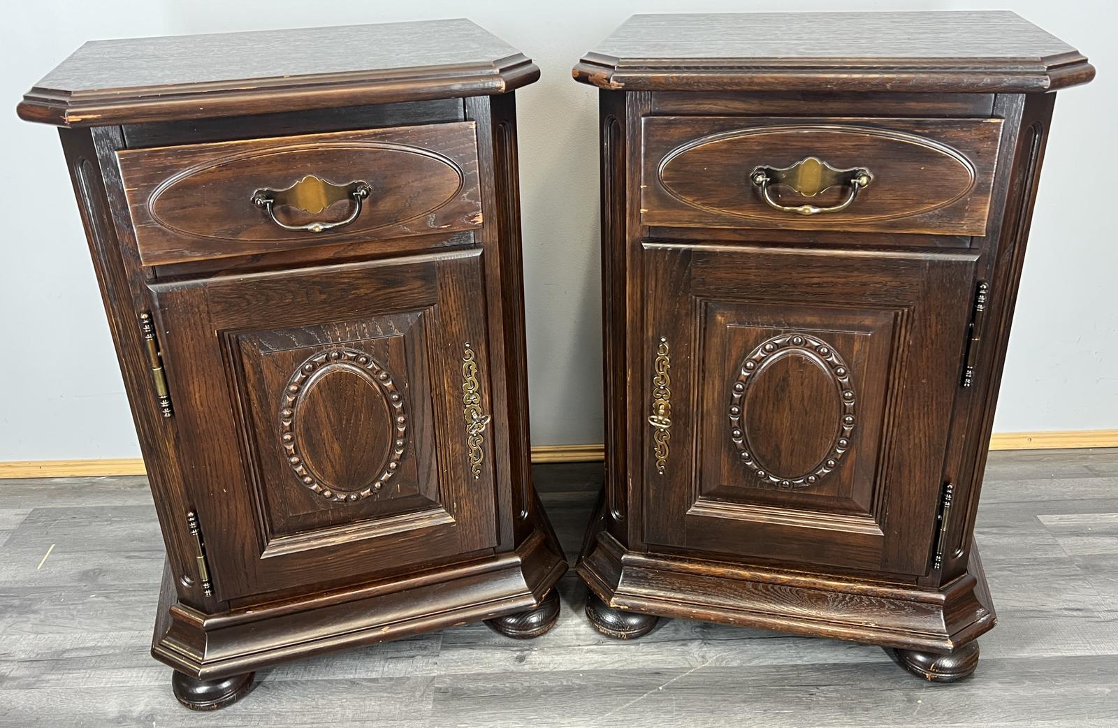 Pair of  Bedside Tables Vintage French Nightstands Cabinets Carved Door (1 of 12)