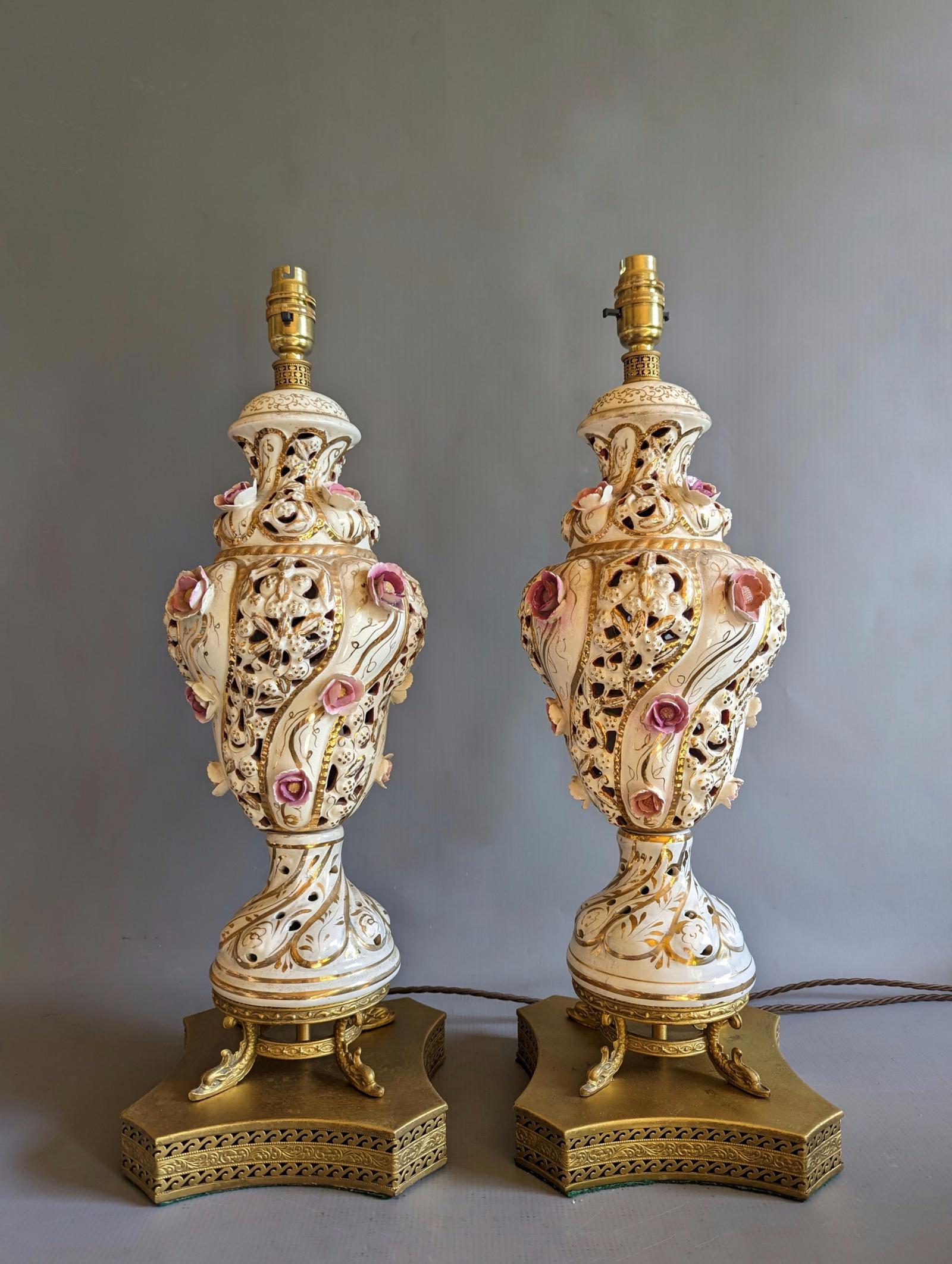 Fine Pair of 1920s Porcelain Lamps (1 of 9)