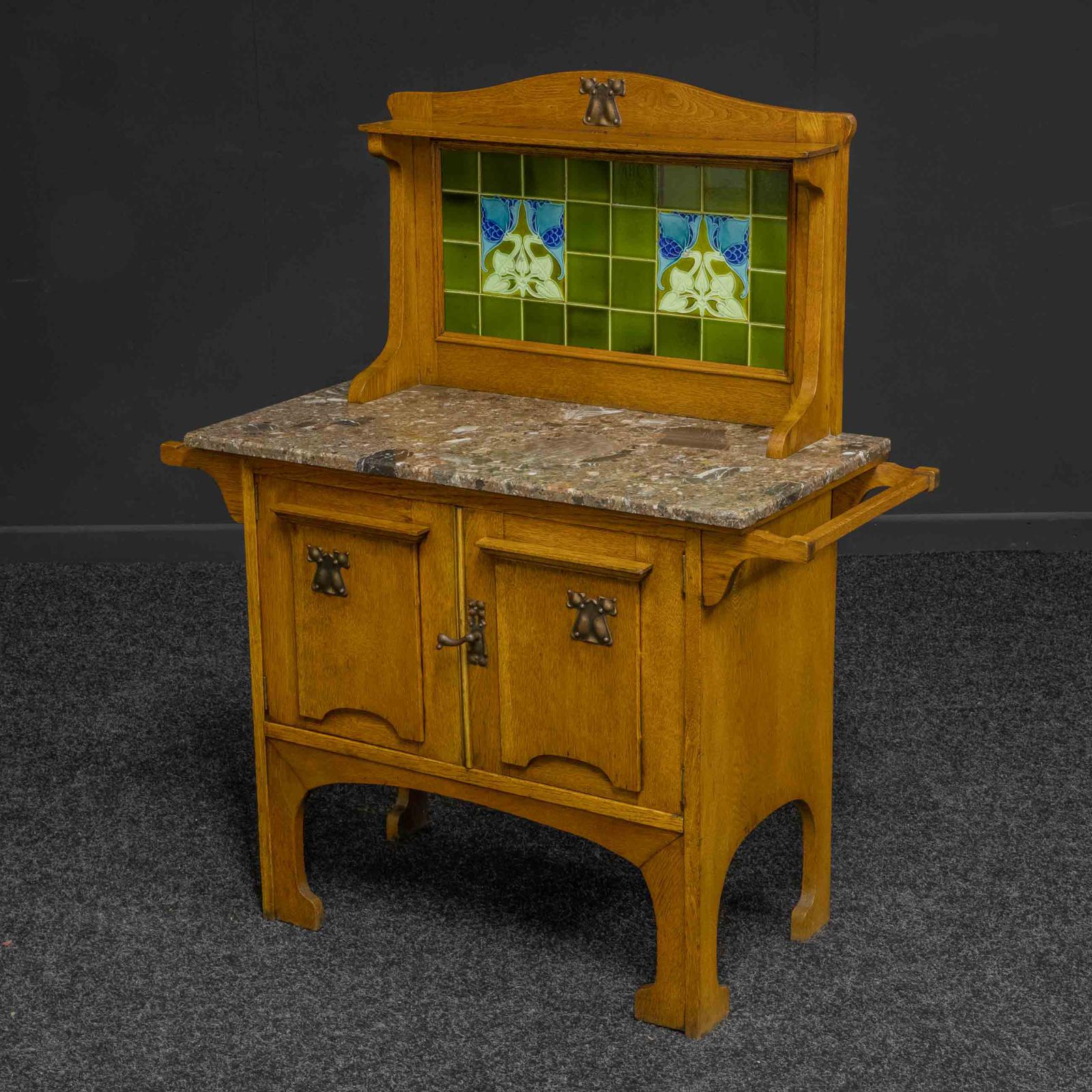Arts & Crafts Oak Washstand with Marble Top (1 of 14)