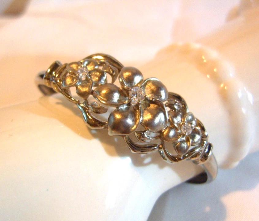 Silver Bangle 925 Daisy Flower & Crystal Vintage Bracelet 6 1/2" Length (1 of 10)