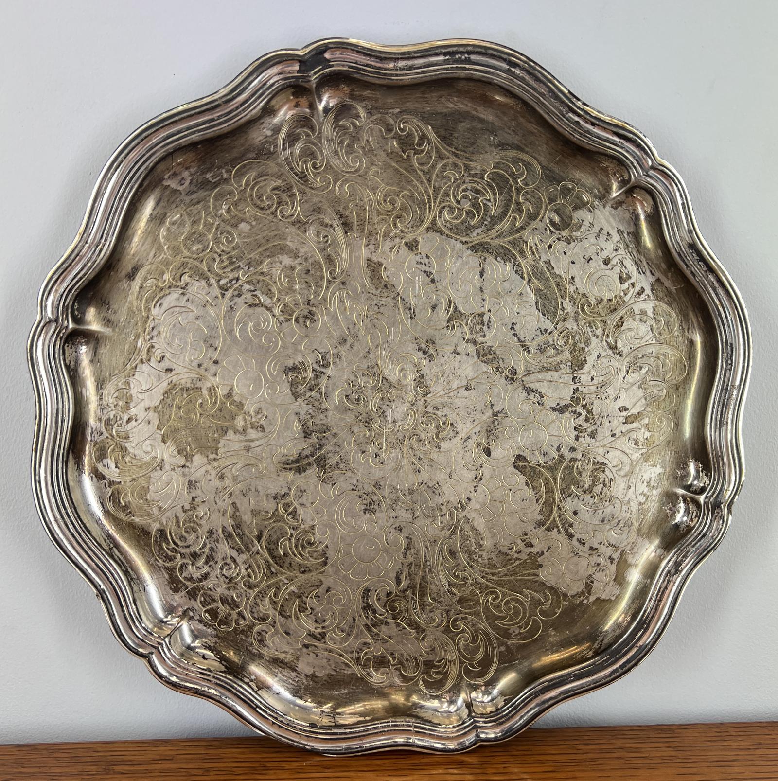 Platter Vintage Silver Plated Ornate Round Tray Scroll (1 of 9)