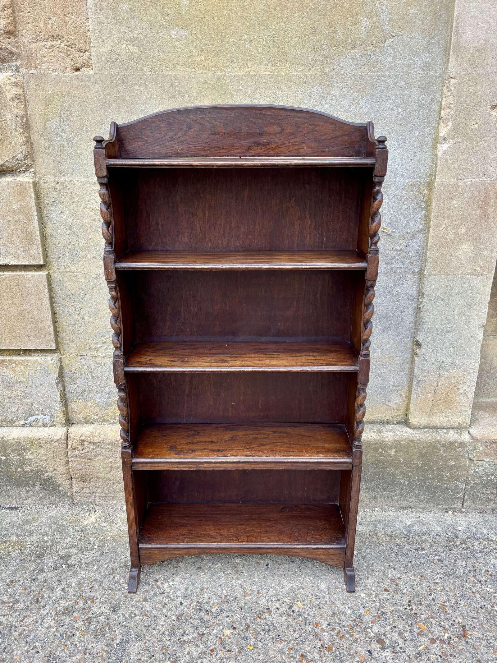 Edwardian Oak Open Bookcase with Barley Twist Supports (1 of 5)
