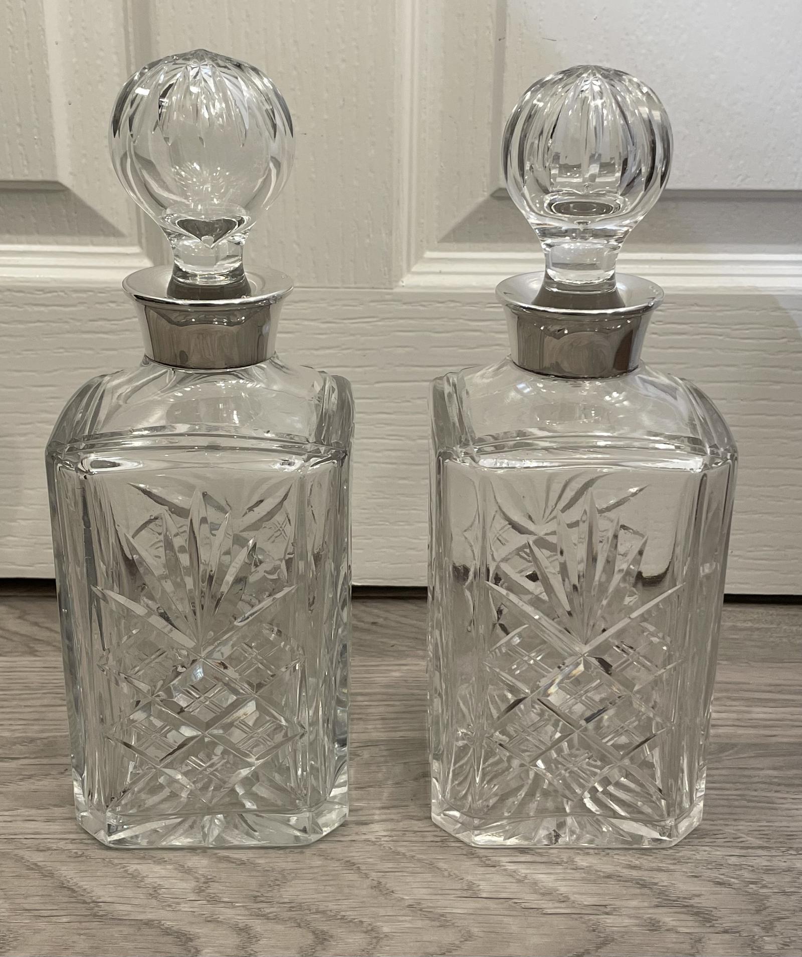 Pair of Solid Silver Topped Cut Glass Decanters (1 of 4)