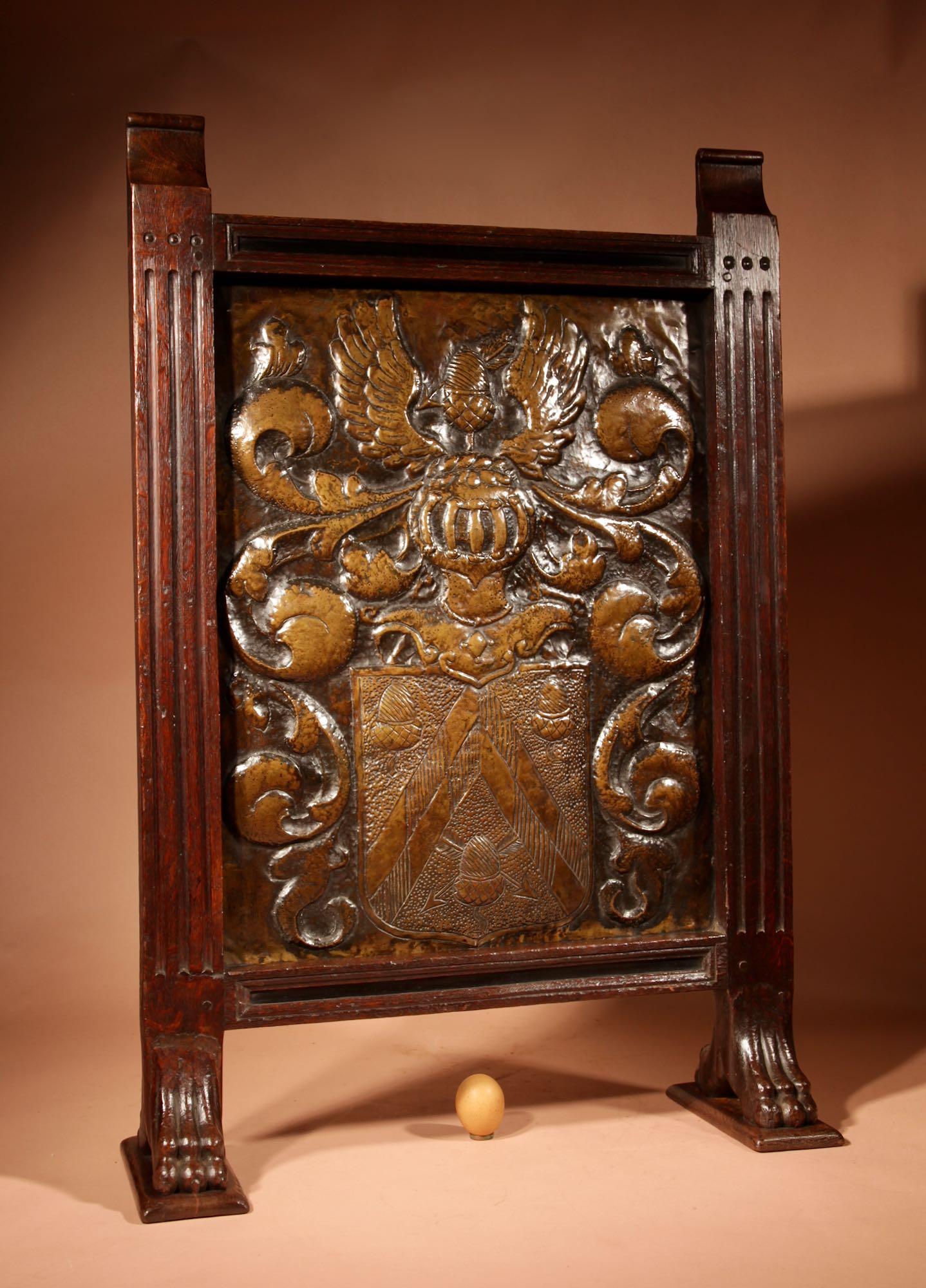 Dutch Interesting Family Hubrecht Coat of Arms Embossed Chased Brass & Oak Fire Screen (1 of 16) Dutch Interesting Family Hubrecht Coat of Arms Embossed Chased Brass & Oak Fire Screen (1 of 16)
