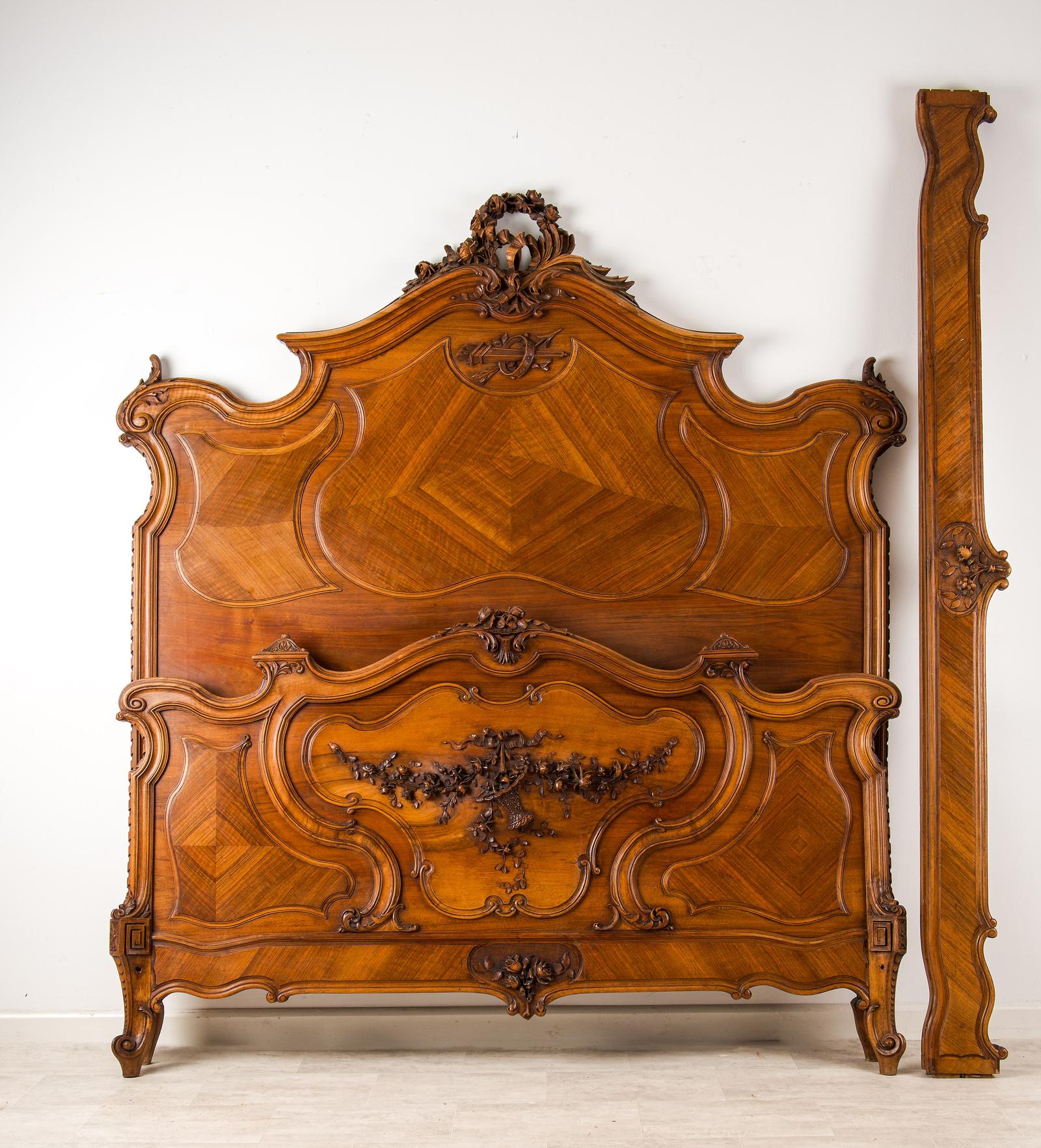Impressive 19th Century French Carved Walnut Bed with Parquetry Panels (1 of 5) Impressive 19th Century French Carved Walnut Bed with Parquetry Panels (1 of 5)