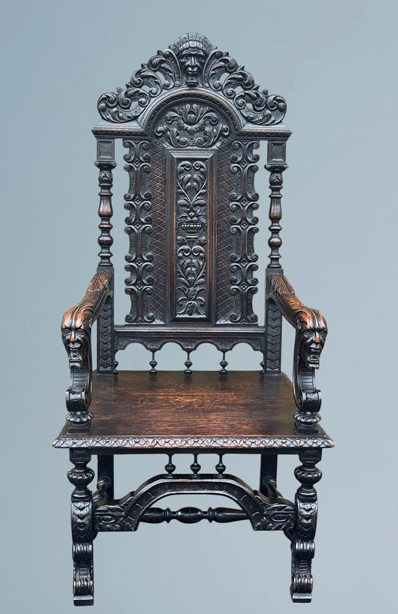 19th Century Heavily Carved Oak Armchair in the Jacobean Style (1 of 27)