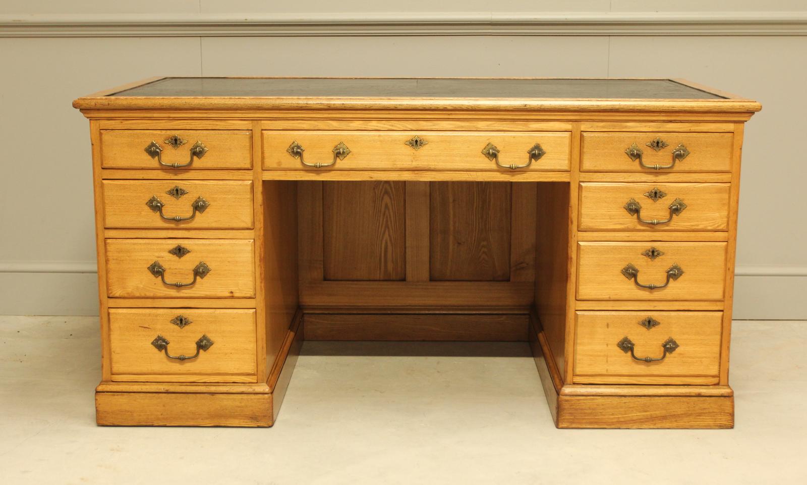 Late Victorian Solid Ash Writing Desk - 9 Drawers (1 of 10)