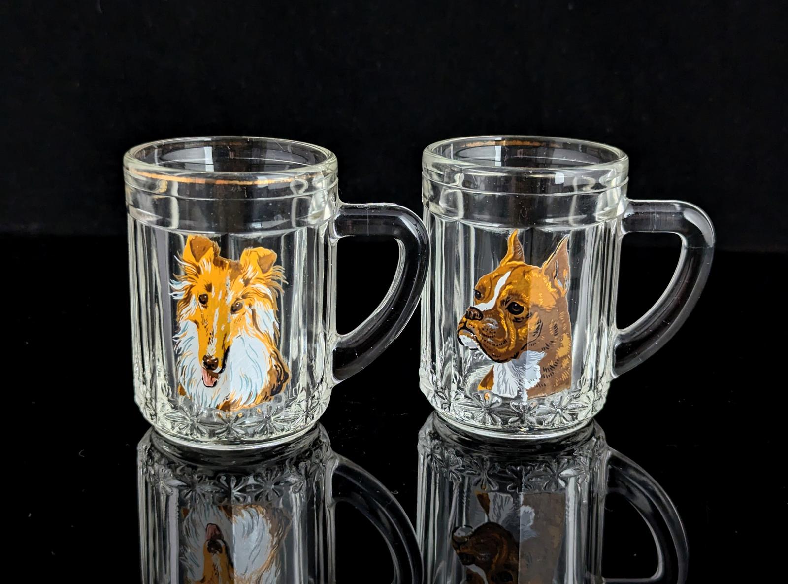Vintage Italian Mini Glass Tankards, Hand Painted Dogs, Collie and Boxer (1 of 12) Vintage Italian Mini Glass Tankards, Hand Painted Dogs, Collie and Boxer (1 of 12)