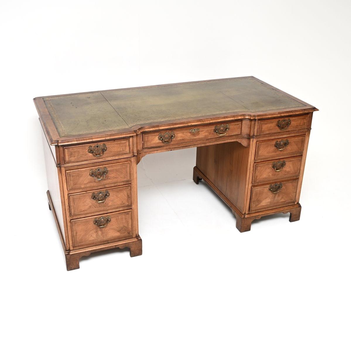Large Antique Walnut Leather Top Pedestal Desk (1 of 10) Large Antique Walnut Leather Top Pedestal Desk (1 of 10)