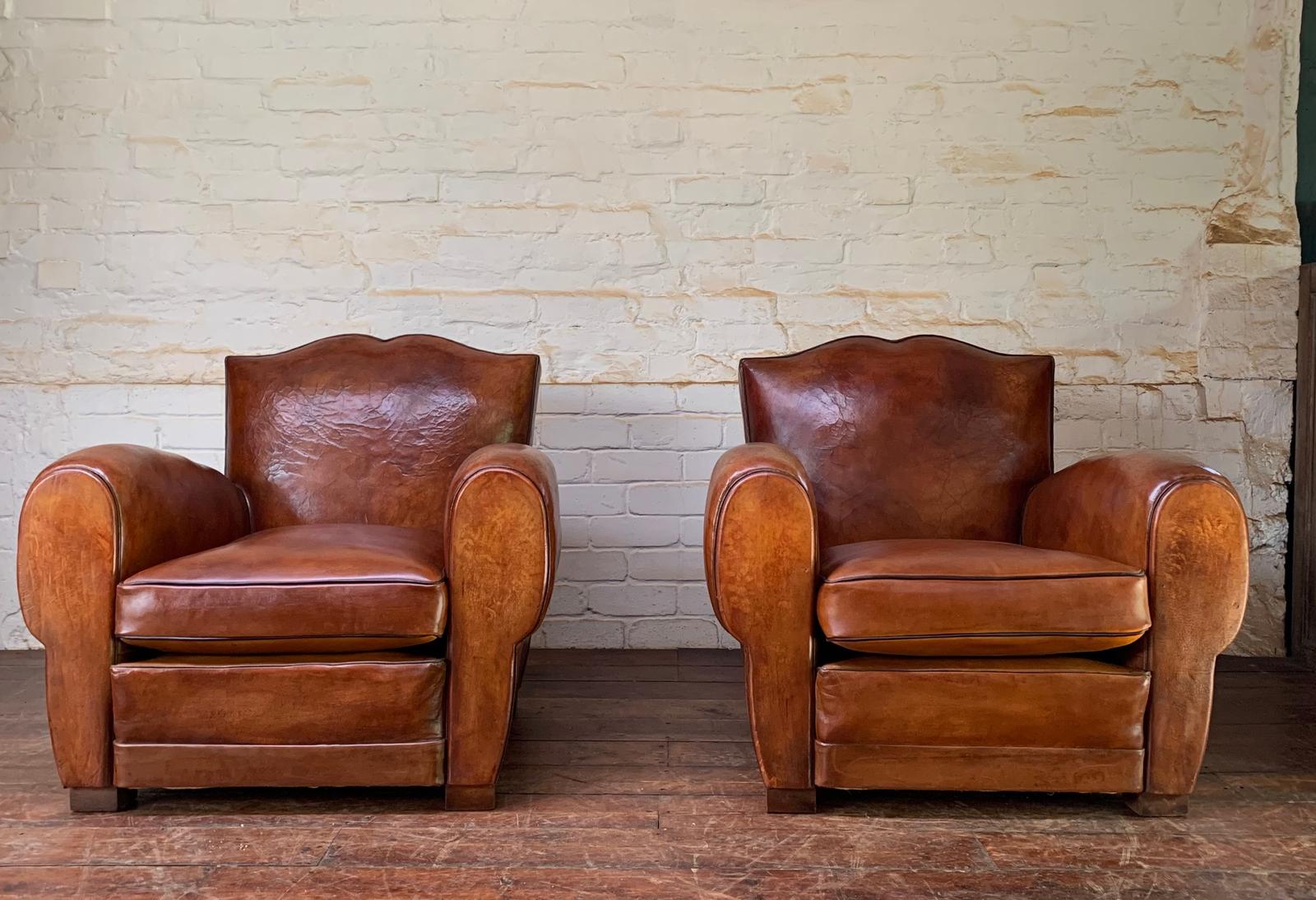A Stunning Pair of French Leather Club Chairs, Havana Moustache Models, with Cuban Cigar Arms, C1930 (1 of 18) A Stunning Pair of French Leather Club Chairs, Havana Moustache Models, with Cuban Cigar Arms, C1930 (1 of 18)