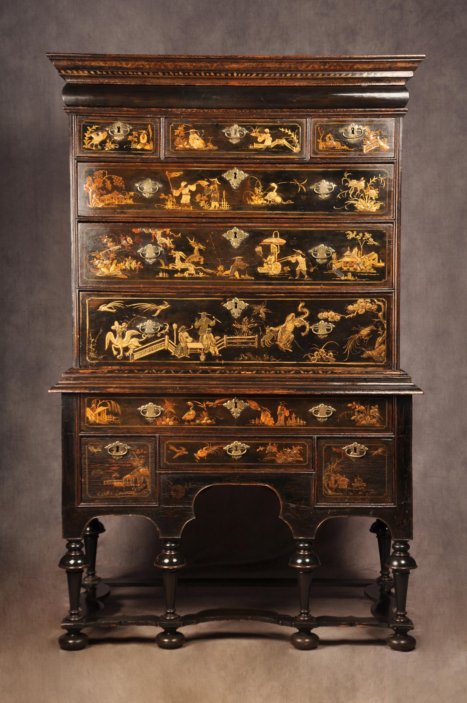 Rare Early 18th Century Chinoiserie-japanned Chest On Stand (1 of 25)