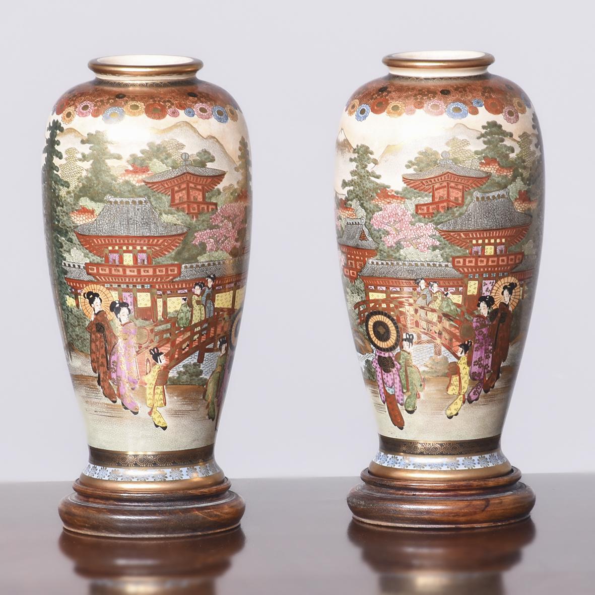 Pair of Meiji Period Finely Hand-painted Satsuma Vases (1 of 8) Pair of Meiji Period Finely Hand-painted Satsuma Vases (1 of 8)