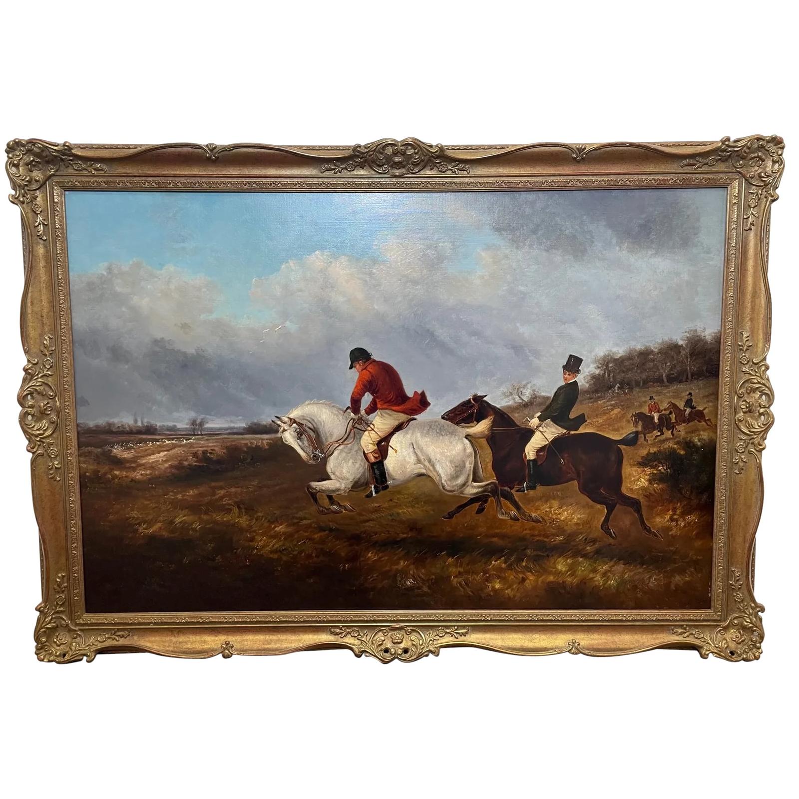 Large 19th Century Hunting Red Coat Charging Oil Painting by Thomas Smythe (1 of 76)