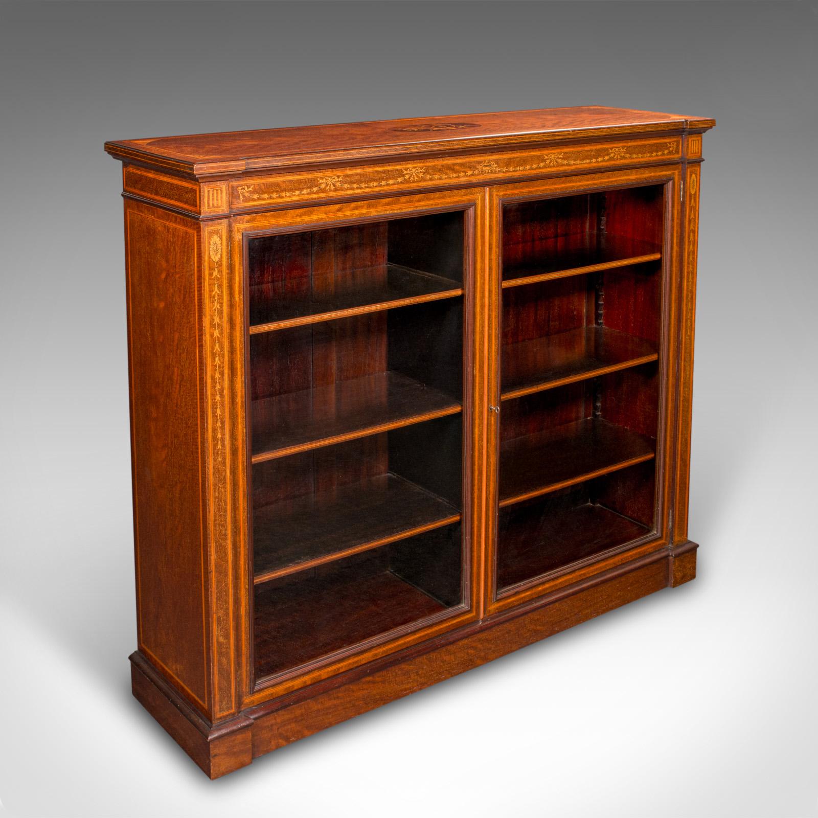 Large Antique Glazed Display Cabinet, English, Drawing Room, Bookcase, Edwardian (1 of 12)