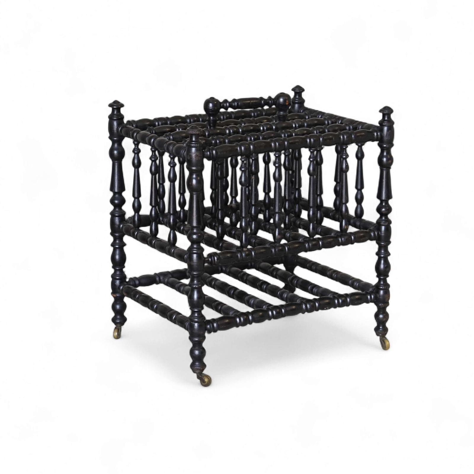 19th Century Antique Ebonised Bobbin Turned Canterbury or Magazine Rack on Original Castors (1 of 10)