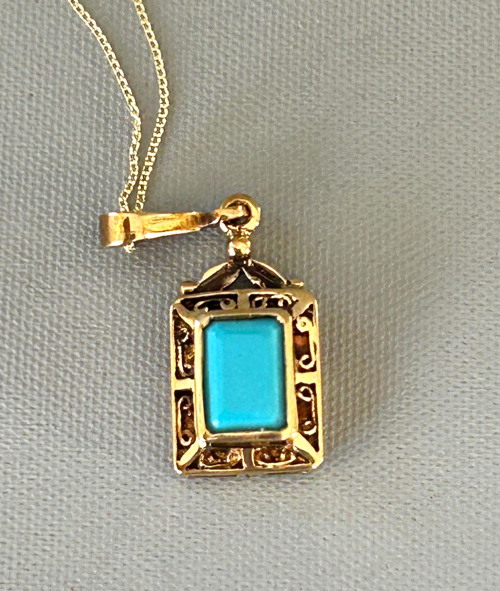 Art Deco 9ct Gold  & Turquoise Pendant Necklace (1 of 5)