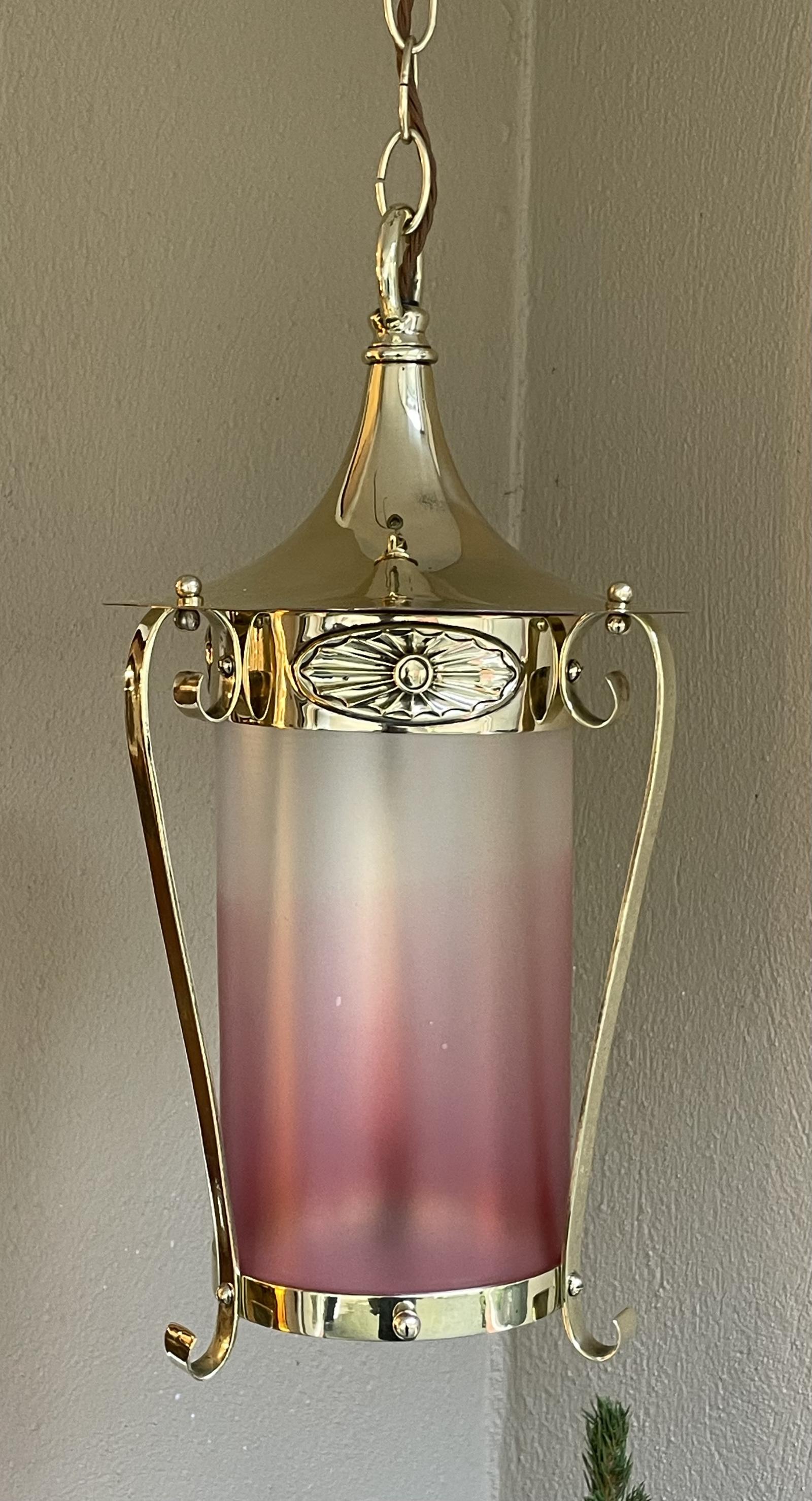 Arts & Crafts Brass & Ruby Glass Hall Lantern (1 of 9) Arts & Crafts Brass & Ruby Glass Hall Lantern (1 of 9)