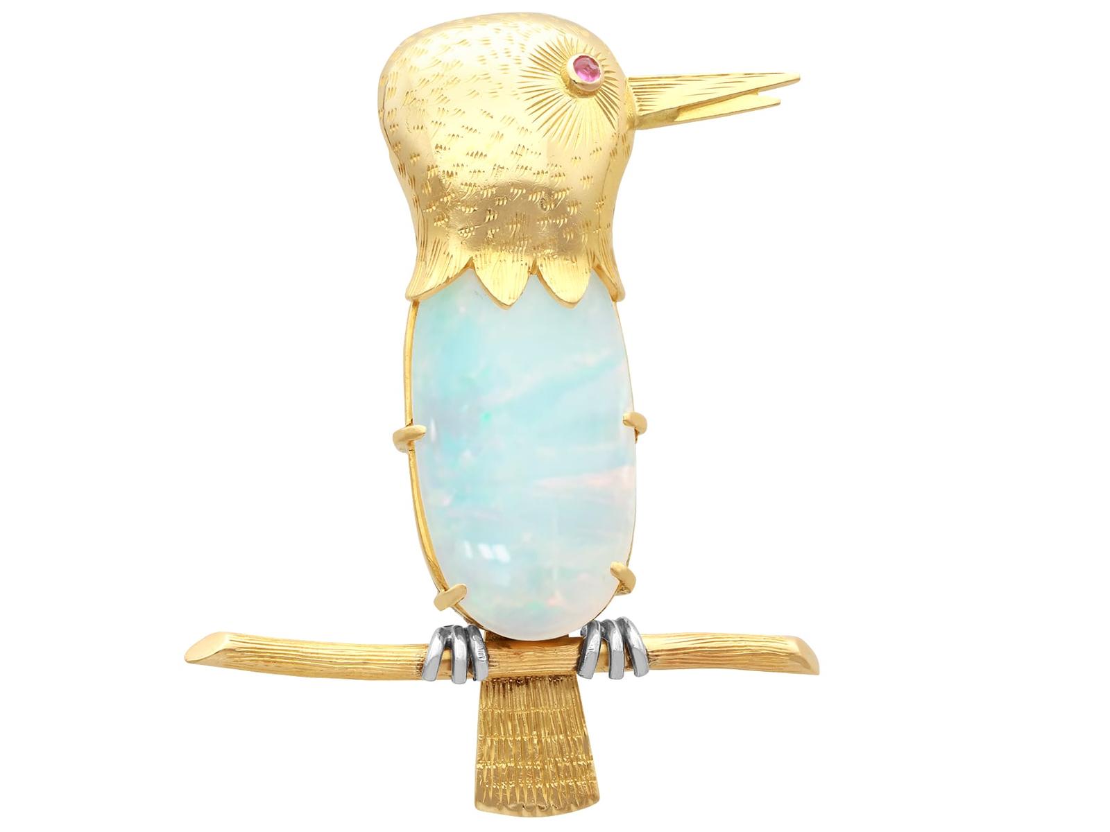 Vintage 7.39ct Opal Ruby & 18ct Yellow Gold Bird Brooch c.1950 (1 of 9)