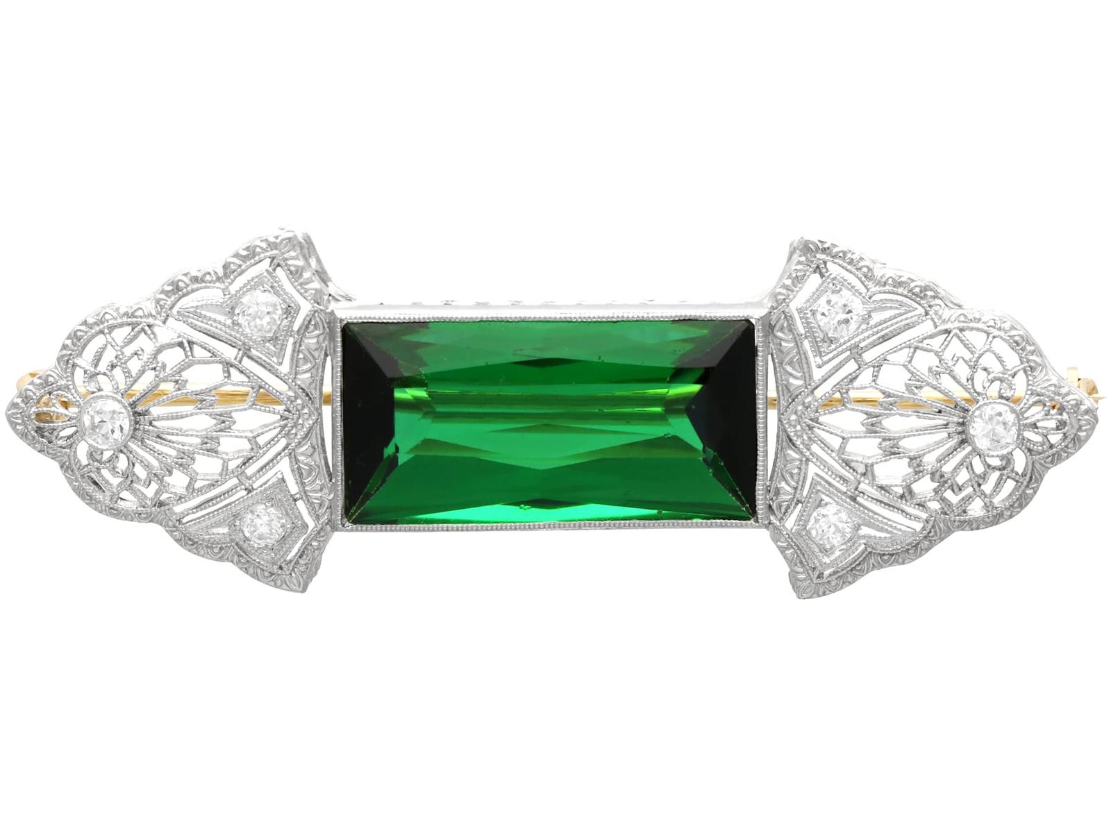11.06ct Tourmaline & 0.18ct Diamond 14ct Yellow Gold Brooch c.1935 (1 of 10)