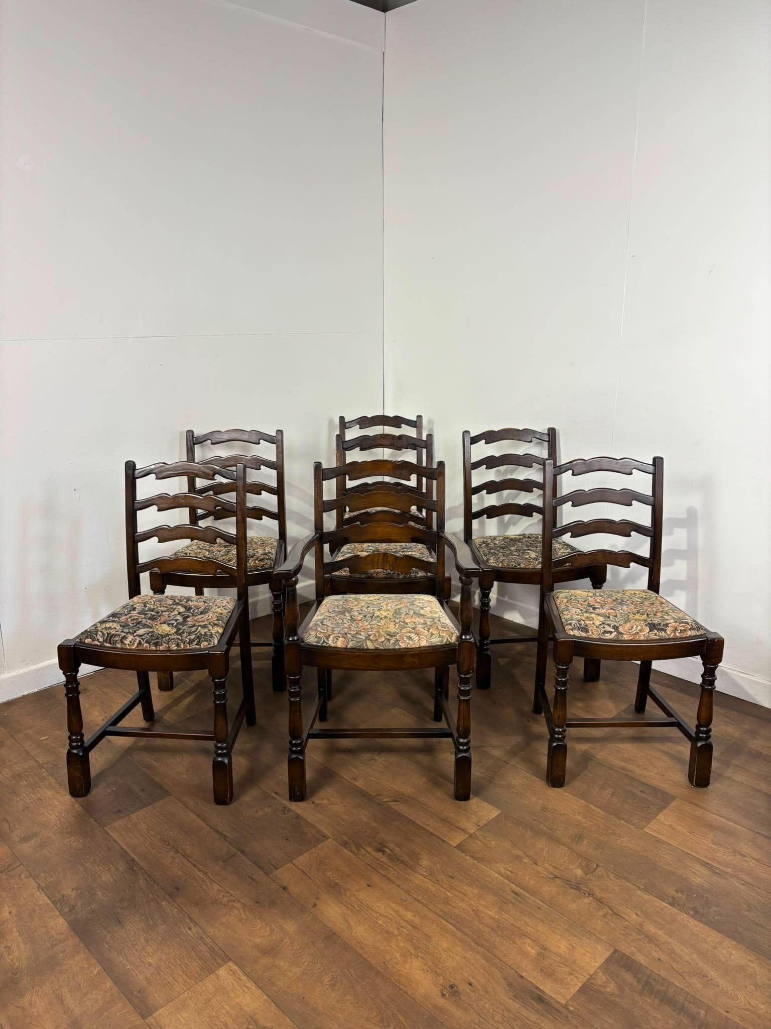 Vintage Set of Seven Oak Ladder Back Dining Chairs Including Carver Chair (1 of 12) Vintage Set of Seven Oak Ladder Back Dining Chairs Including Carver Chair (1 of 12)