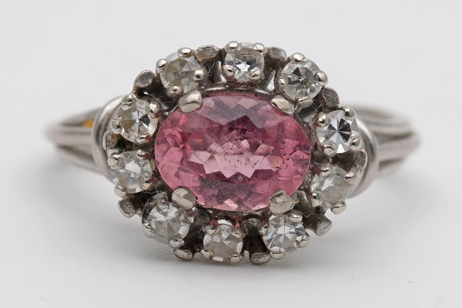 A Pink Tourmaline and Diamond Cluster Ring in White Gold (1 of 2)