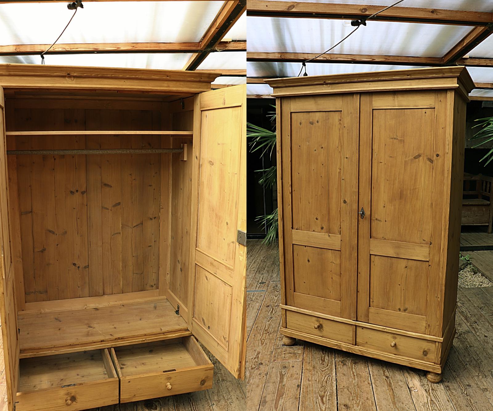 Lovely Old Stripped Pine Double Knock Down / Sectional Wardrobe (1 of 18)