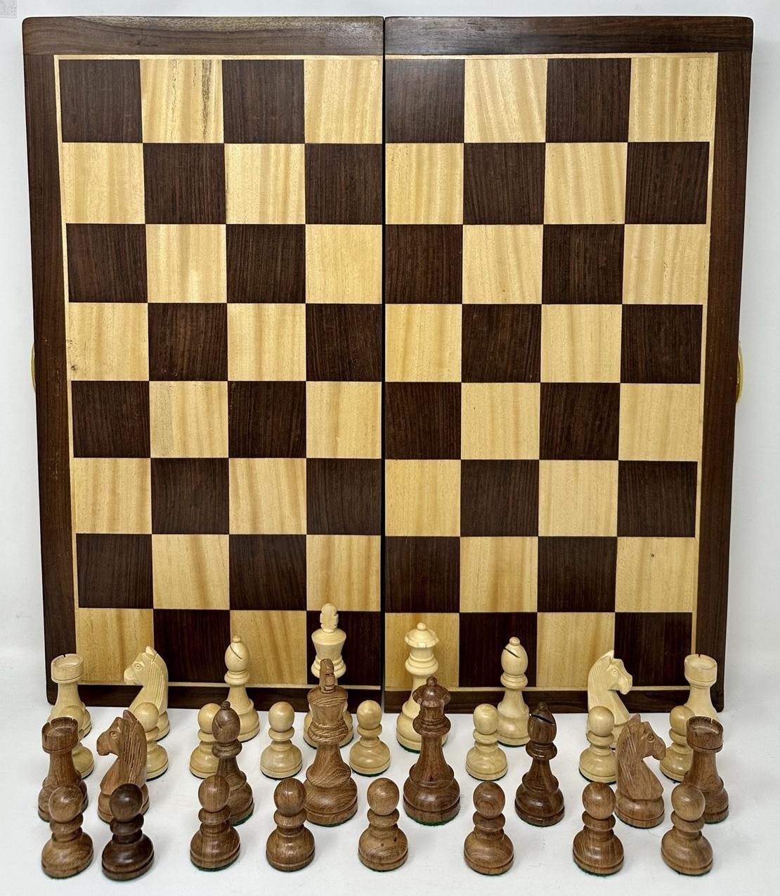 Fine Vintage Large French Polished Santos Mahogany Satinwood Folding Chess Set (1 of 9) Fine Vintage Large French Polished Santos Mahogany Satinwood Folding Chess Set (1 of 9)