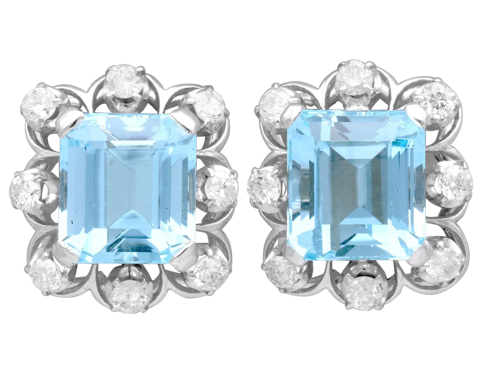 Vintage 9.50ct Aquamarine & 0.80ct Diamond 18ct White Gold Earrings c.1950 (1 of 9) Vintage 9.50ct Aquamarine & 0.80ct Diamond 18ct White Gold Earrings c.1950 (1 of 9)