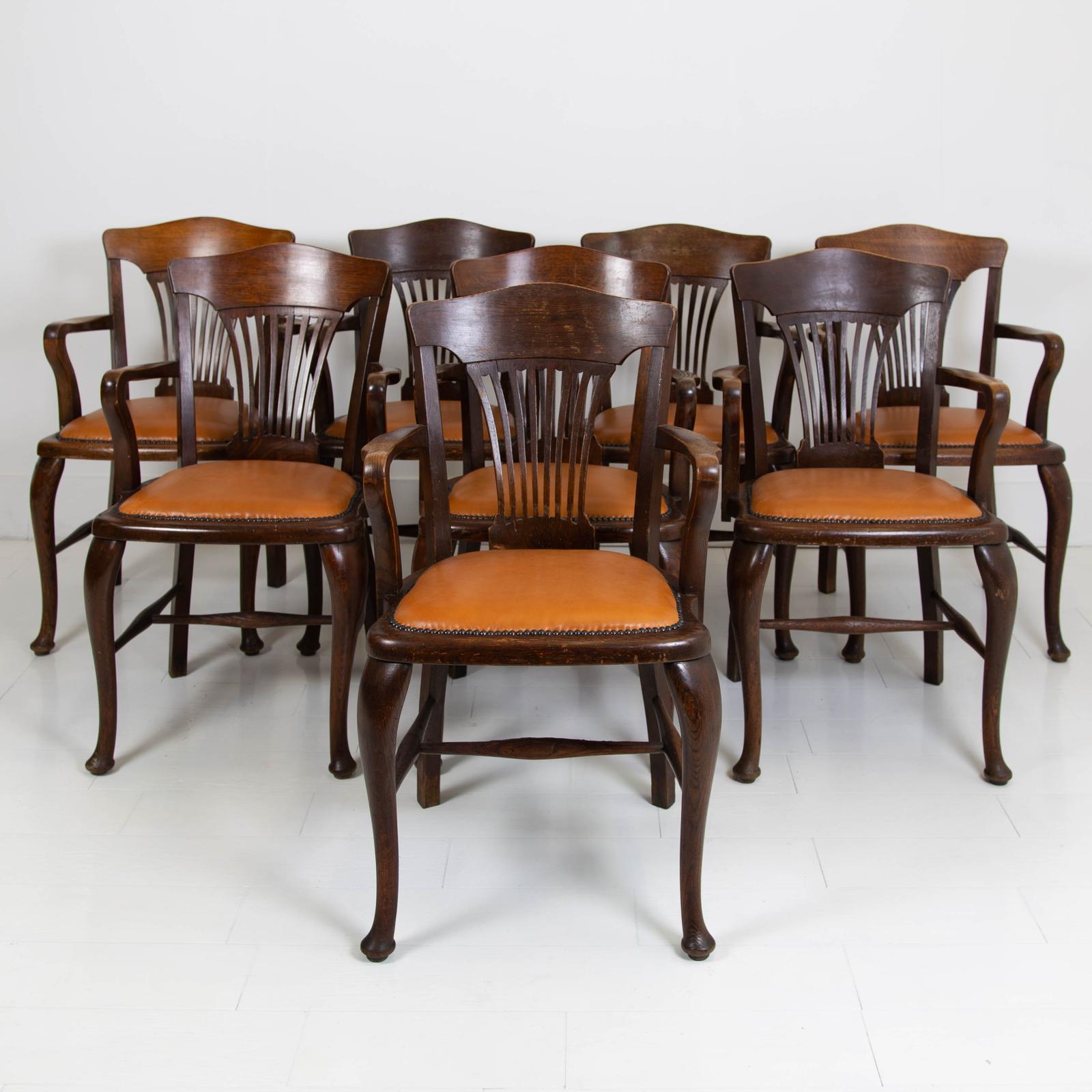 Set of 8 Matching Oak & Leather Armchairs Carvers from Fort Dunlop c.1920 (1 of 15) Set of 8 Matching Oak & Leather Armchairs Carvers from Fort Dunlop c.1920 (1 of 15)