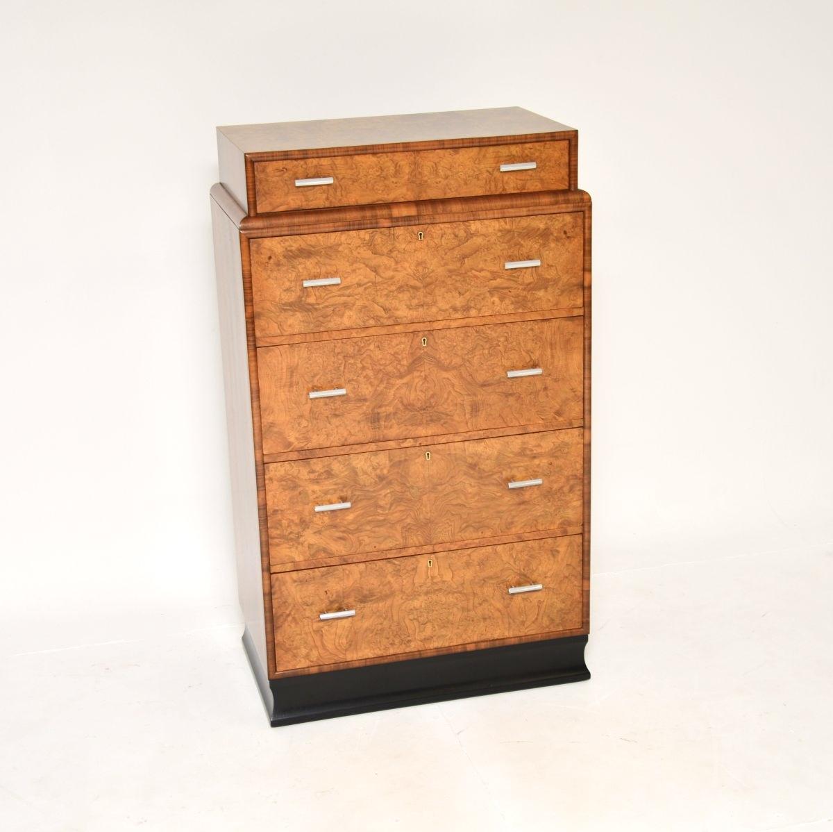 Art Deco Burr Elm and Walnut Chest of Drawers (1 of 11)
