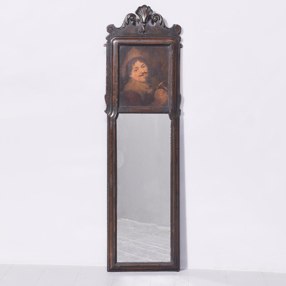 Decorative 19th Century Jacobean-style Oak Wall Mirror with Oil Painting Panel (1 of 7)